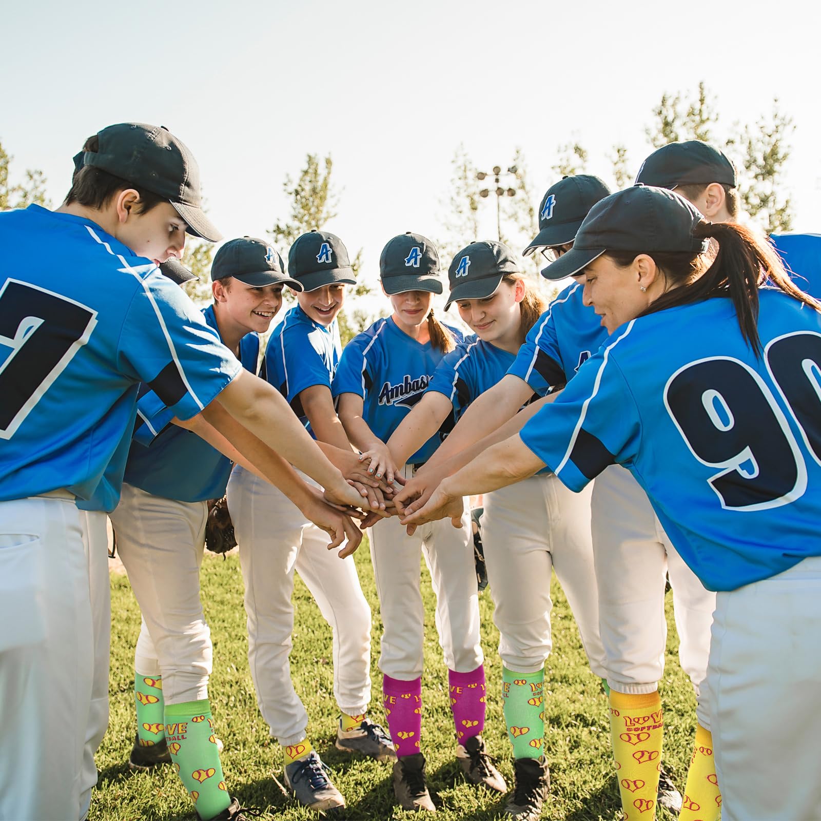 3 Pairs Heart Print Softball Socks for Women & Youth - Knee High Athletic Socks for Girls - Perfect for Baseball Games, Valentine's Day Gifts & Birthday Party Presents