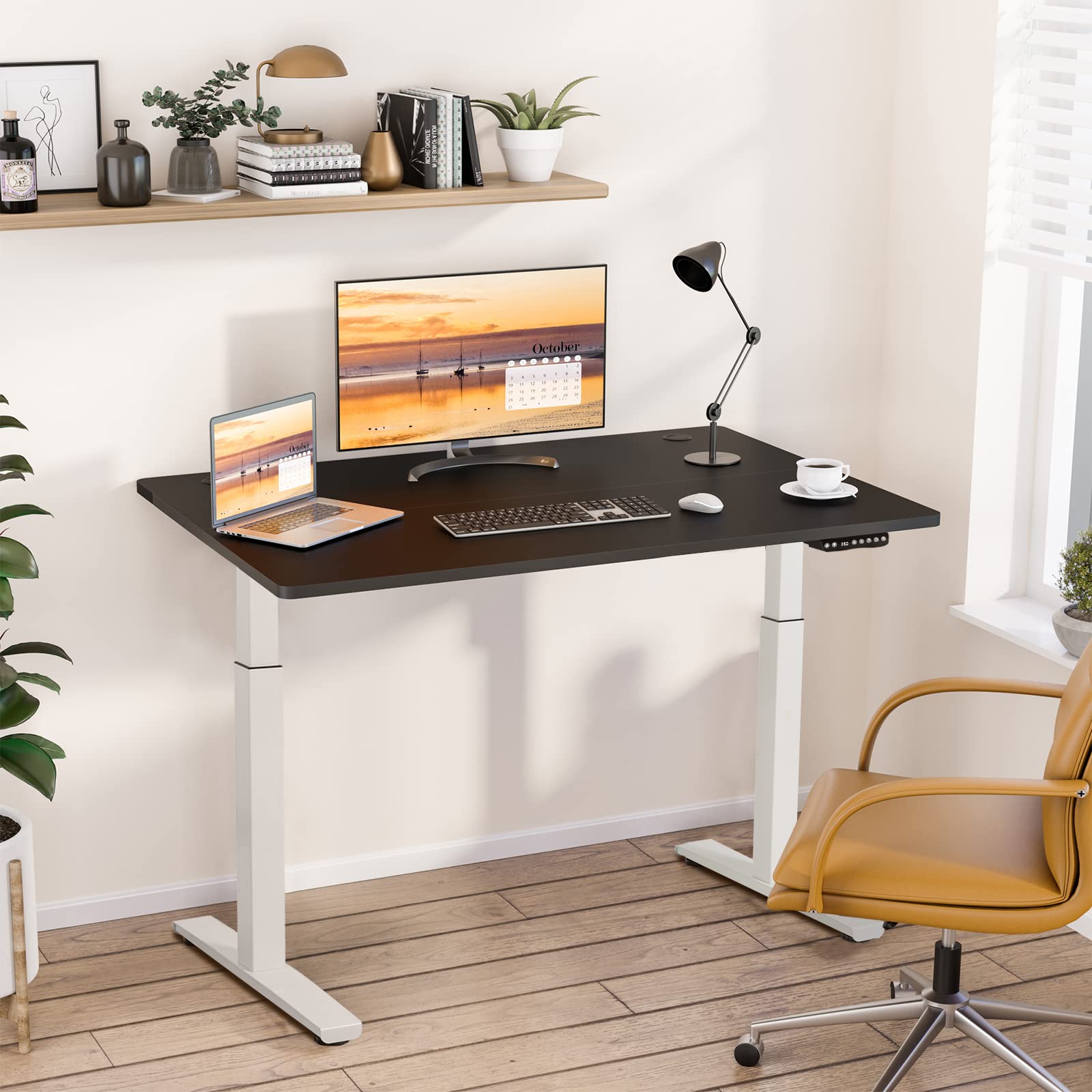 COSTWAY Electric Standing Desk Frame - Adjustable Height & Width, Ergonomic Sit to Stand Workstation Base with Memory Controller for Home Office (White, Frame Only) | Perfect for Remote Work, Gaming Setup & Study Desk