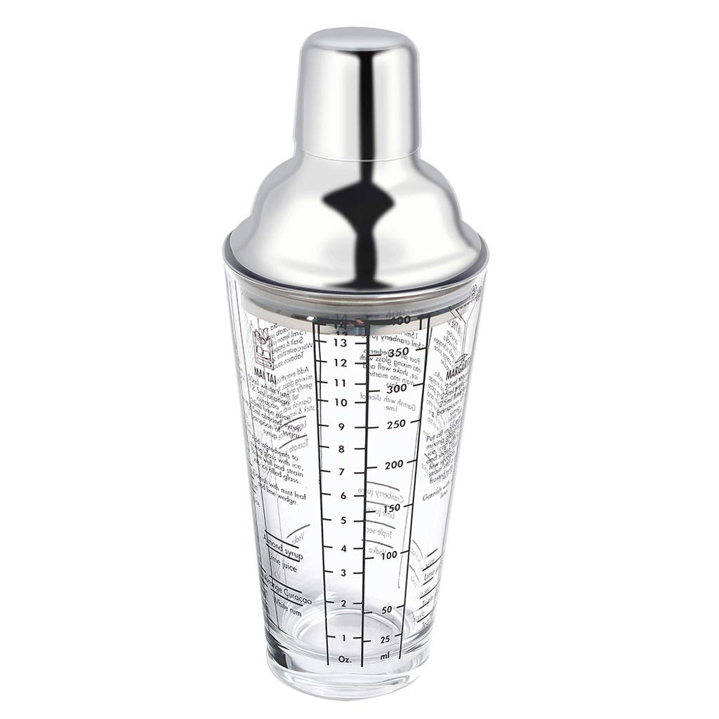 Premium 400ml Glass Cocktail Shaker with Measuring Scale - Stainless Steel Bar Mixing Cup for Bartenders, Juice & Water Bottle - Perfect for Home Bars, Cocktail Parties & Professional Mixology