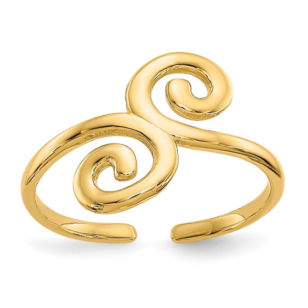 14K Yellow Gold Swirl Toe Ring for Women - Elegant Foot Jewelry for Beach, Summer & Pedicure - Dainty Toe Ring for Sandals, Flip Flops & Barefoot Occasions