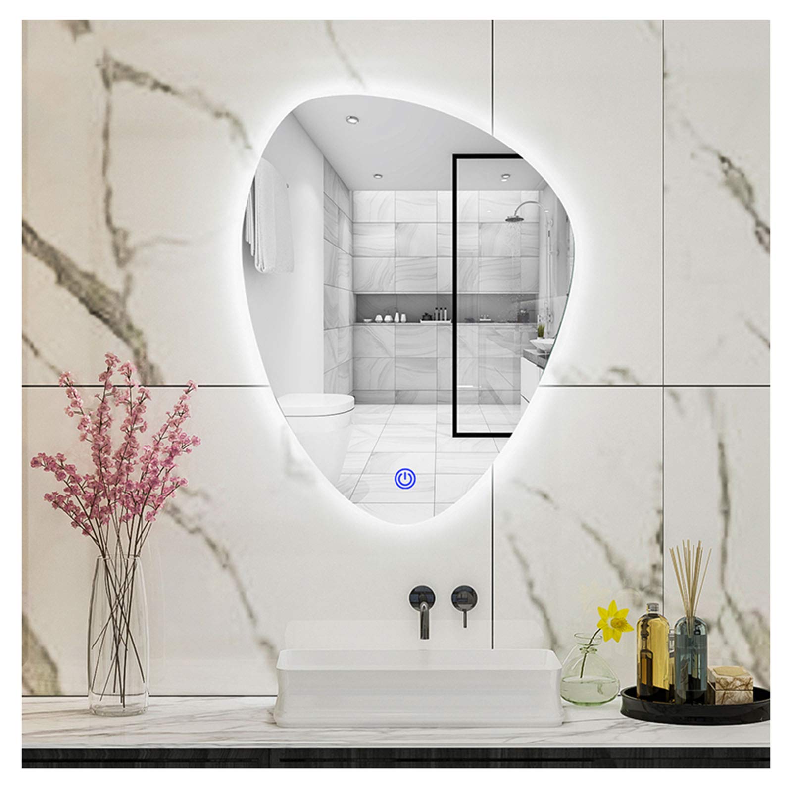 JWZQ Illuminated LED Bathroom Mirror - Smart Makeup Mirror with Backlight, Frameless Water Drop Design for Vanity, Dressing Room & Modern Home Decor