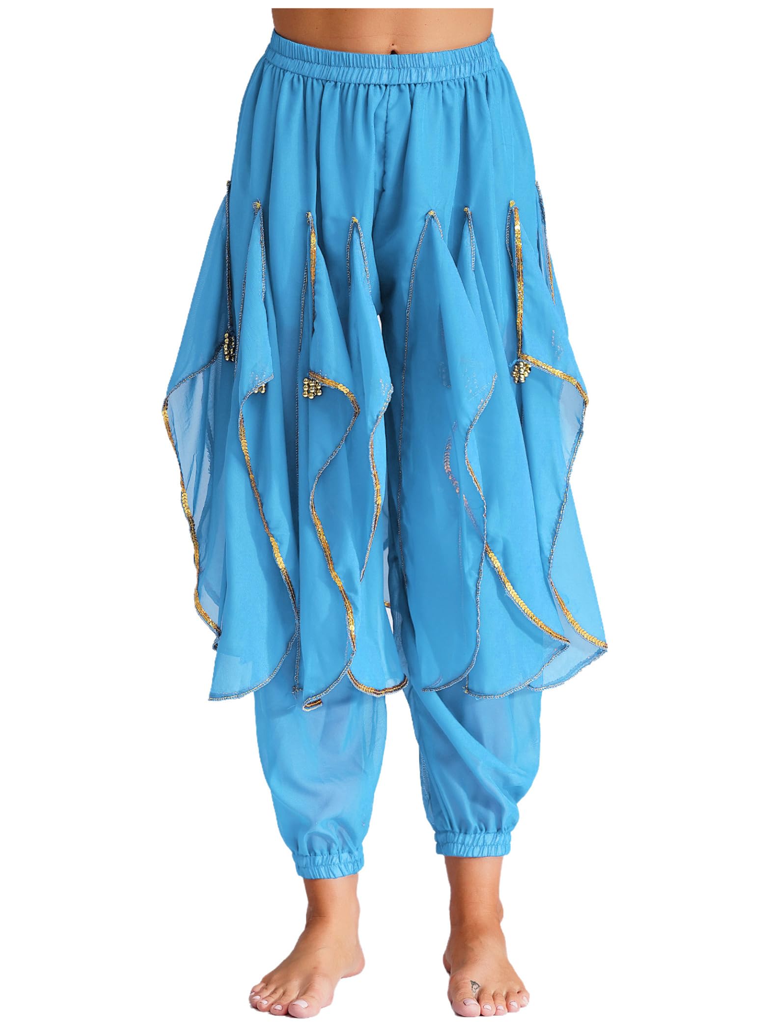 Women's Belly Dance Pants - Tribal Baggy Arabic Harem Pants with Ruffle Design for Halloween & Cosplay Costumes - Perfect for Dance Performances, Parties & Themed Events