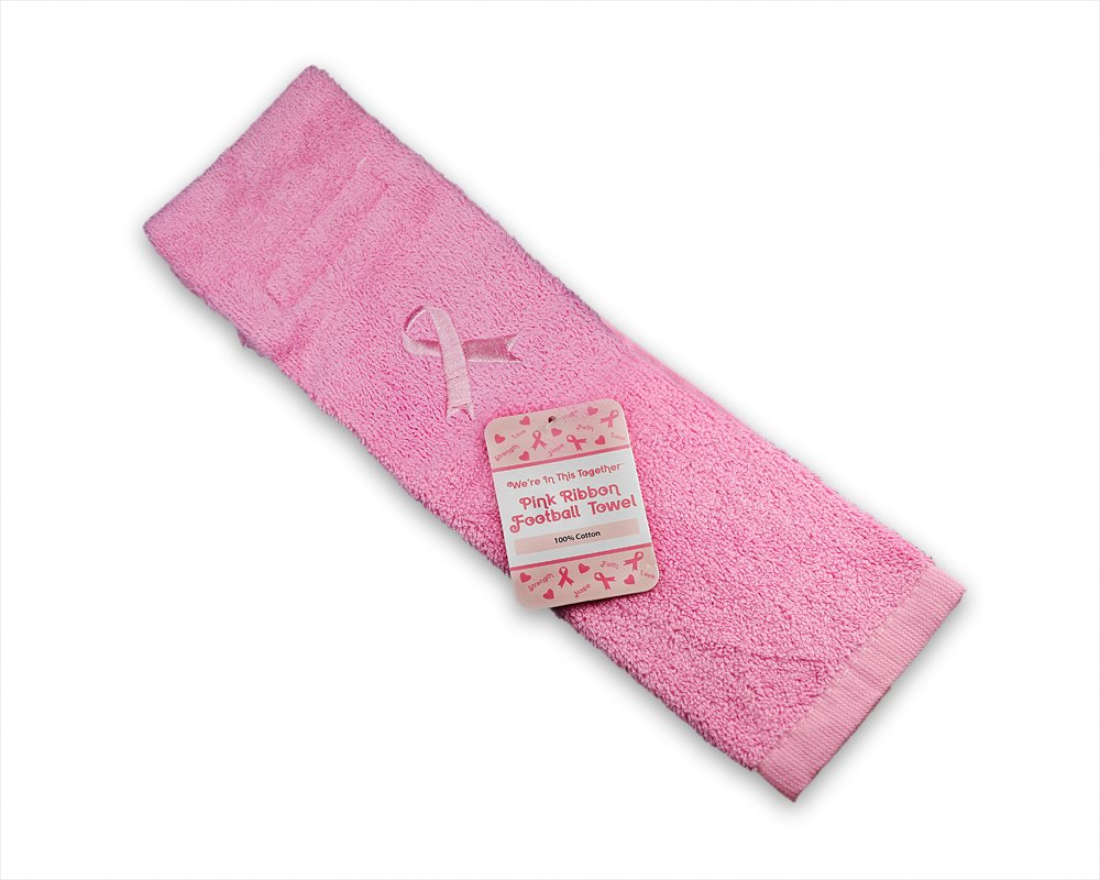 25 Pack Pink Ribbon Football Towels for Breast Cancer Awareness - Soft Sports Towels for Fundraising Events, Games & Gyms - Bulk Set of 25 Support Towels