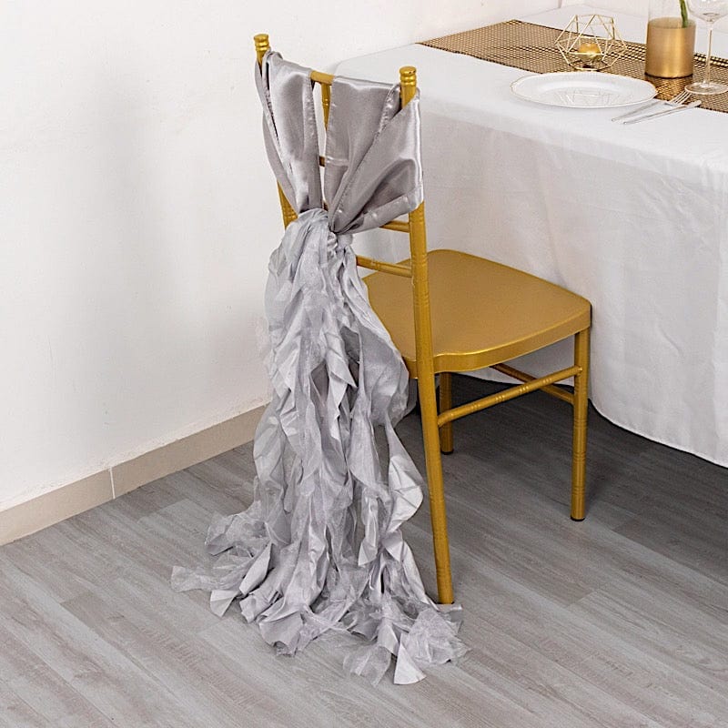 5 Pack Curly Willow Chiffon Satin Chair Sashes - Elegant Wedding Decor, Bridal Shower & Party Chair Ribbons for Banquet, Reception, and Special Events