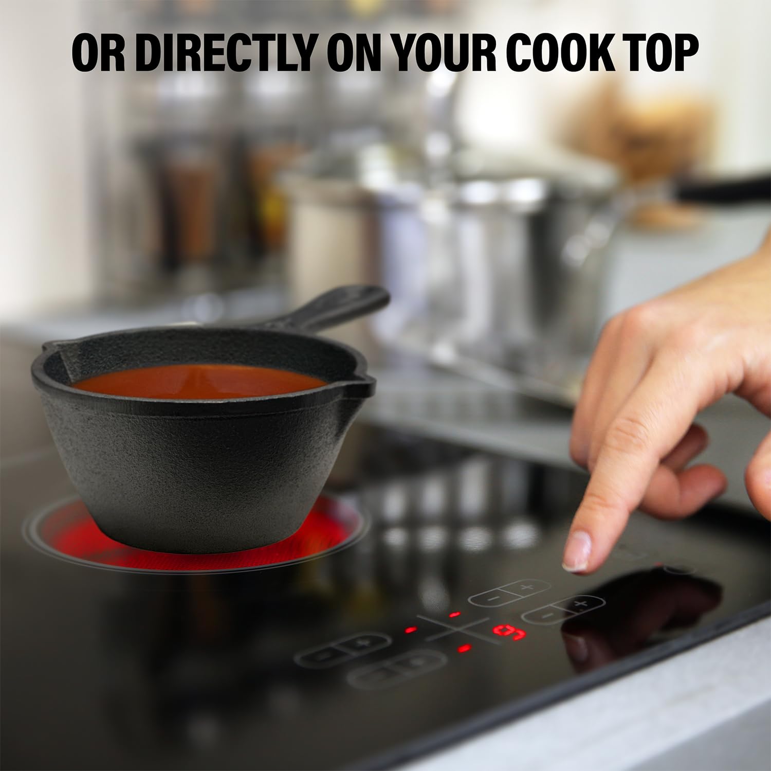 15 Oz Small Cast Iron Basting Pot with Silicone BBQ Brush – Durable Cast Iron Saucepan for Grilling, Smoking, Butter Melting – Perfect for Outdoor Cooking, Camping & Kitchen Use