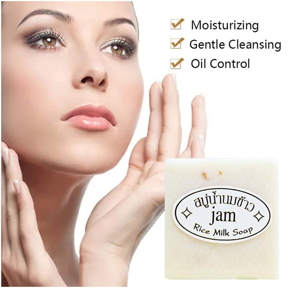 Jam Rice Milk Soap with Collagen for Skin Brightening & Dark Spot Removal (60g) - Gentle Exfoliating Face & Body Cleanser for Glowing Complexion