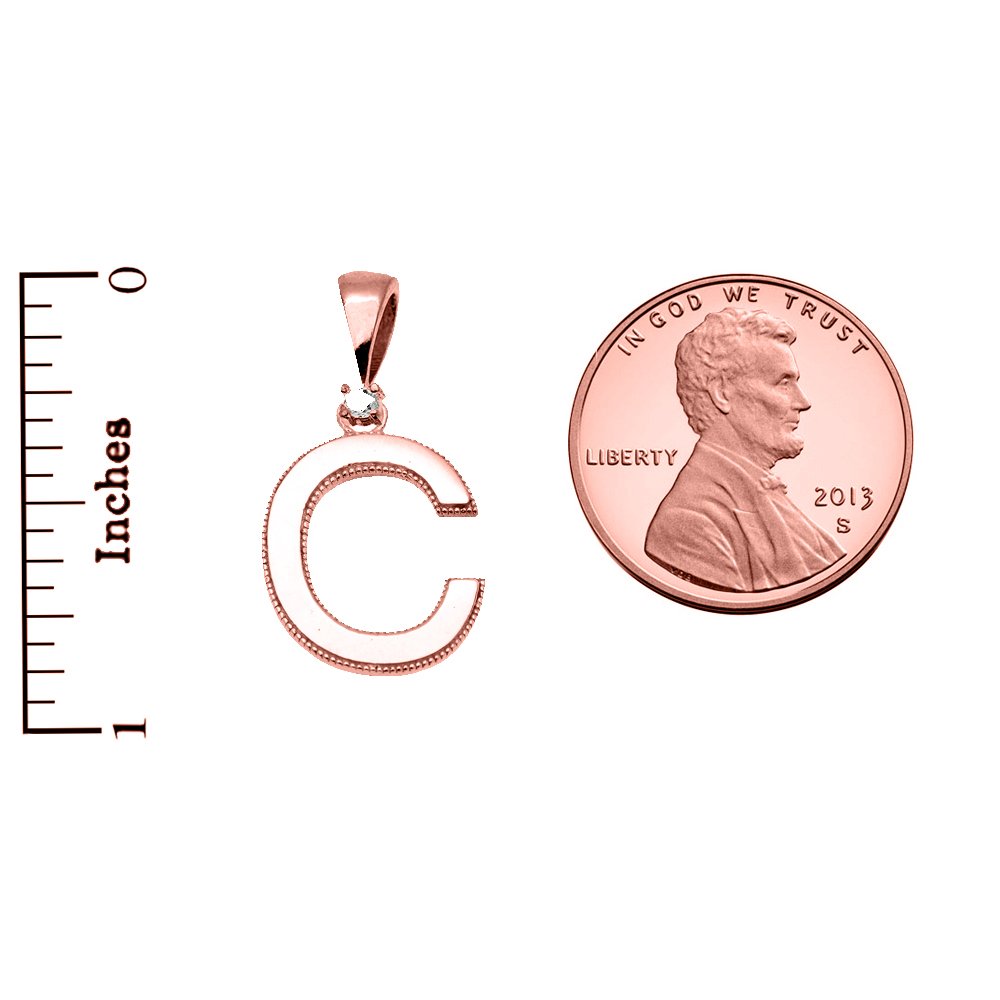 14K Rose Gold High Polish Milgrain Solitaire Diamond Initial 