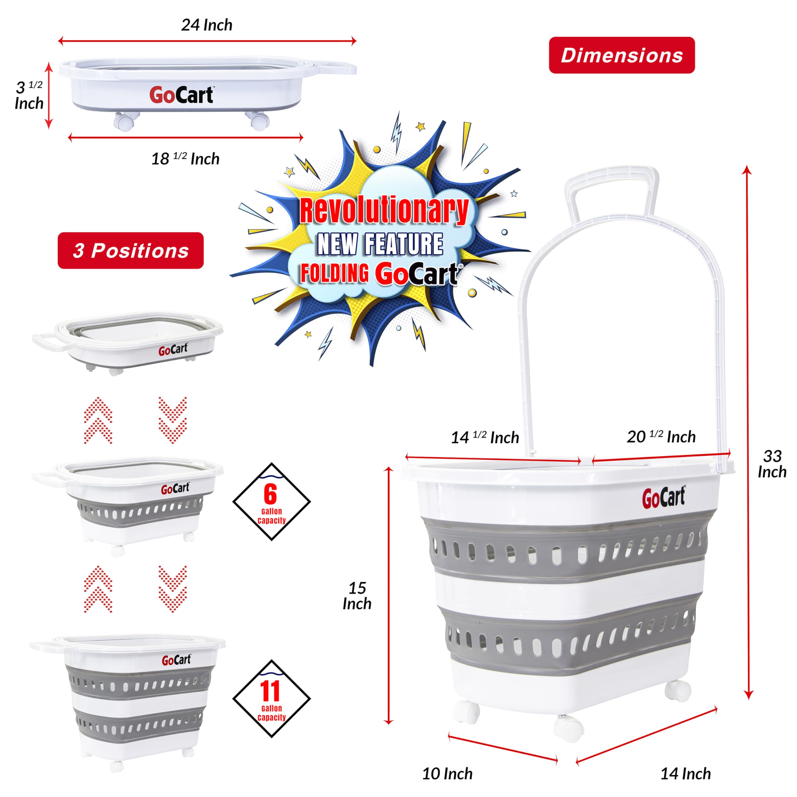 Dbest Folding Go Cart - Collapsible Laundry Basket with Wheels, Grocery Shopping Cart & Foldable Pop-Up Plastic Hamper with Handles - Perfect for Laundry, Groceries, and Home Organization (Cesto para Ropa Sucia)