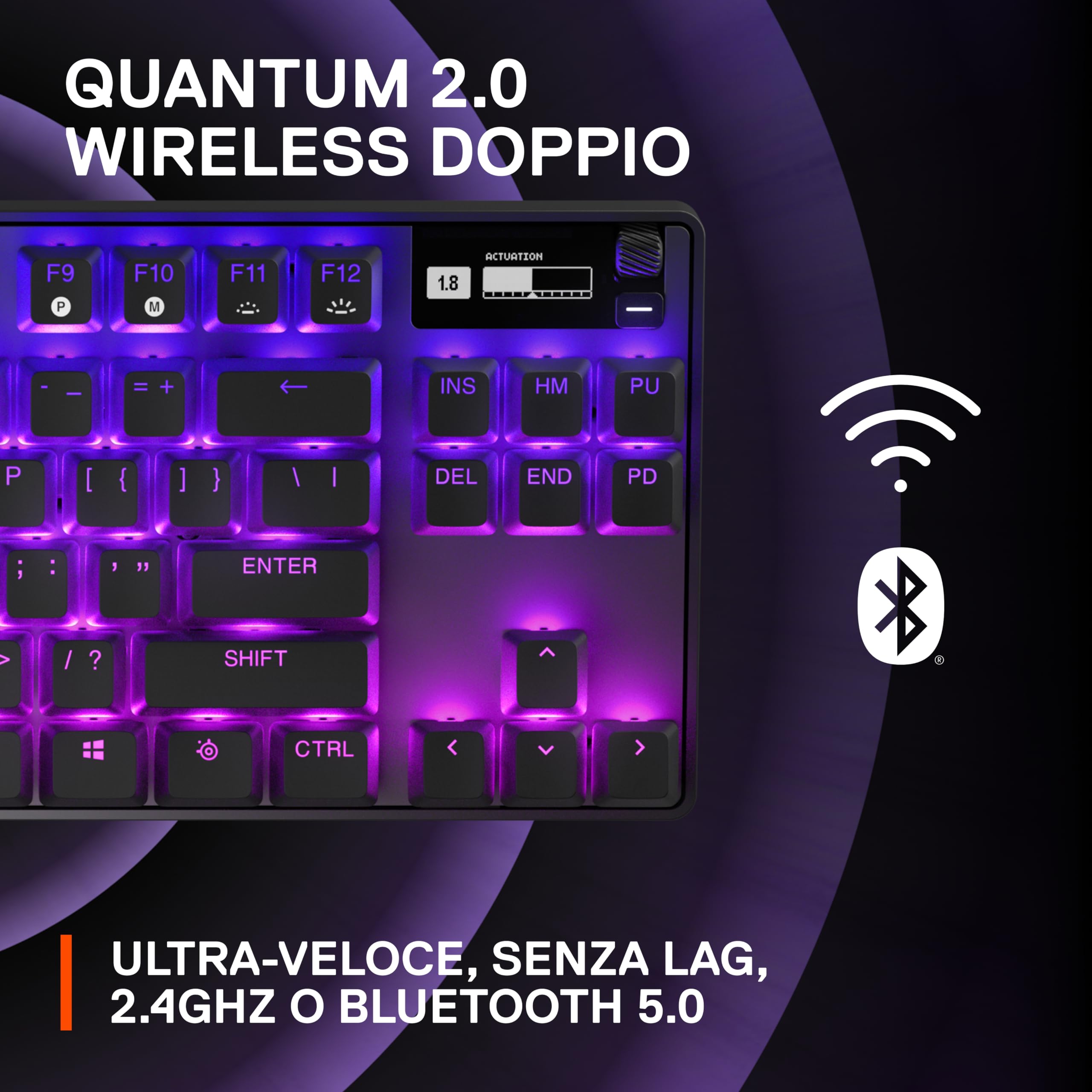 SteelSeries Apex Pro TKL Wireless Gaming Keyboard - World's Fastest HyperMagnetic Switches - Adjustable Actuation - PBT Keycaps - Bluetooth & 2.4GHz Wireless - USB-C - QWERTY UK Layout - Perfect for Competitive Gaming & Professional Typing
