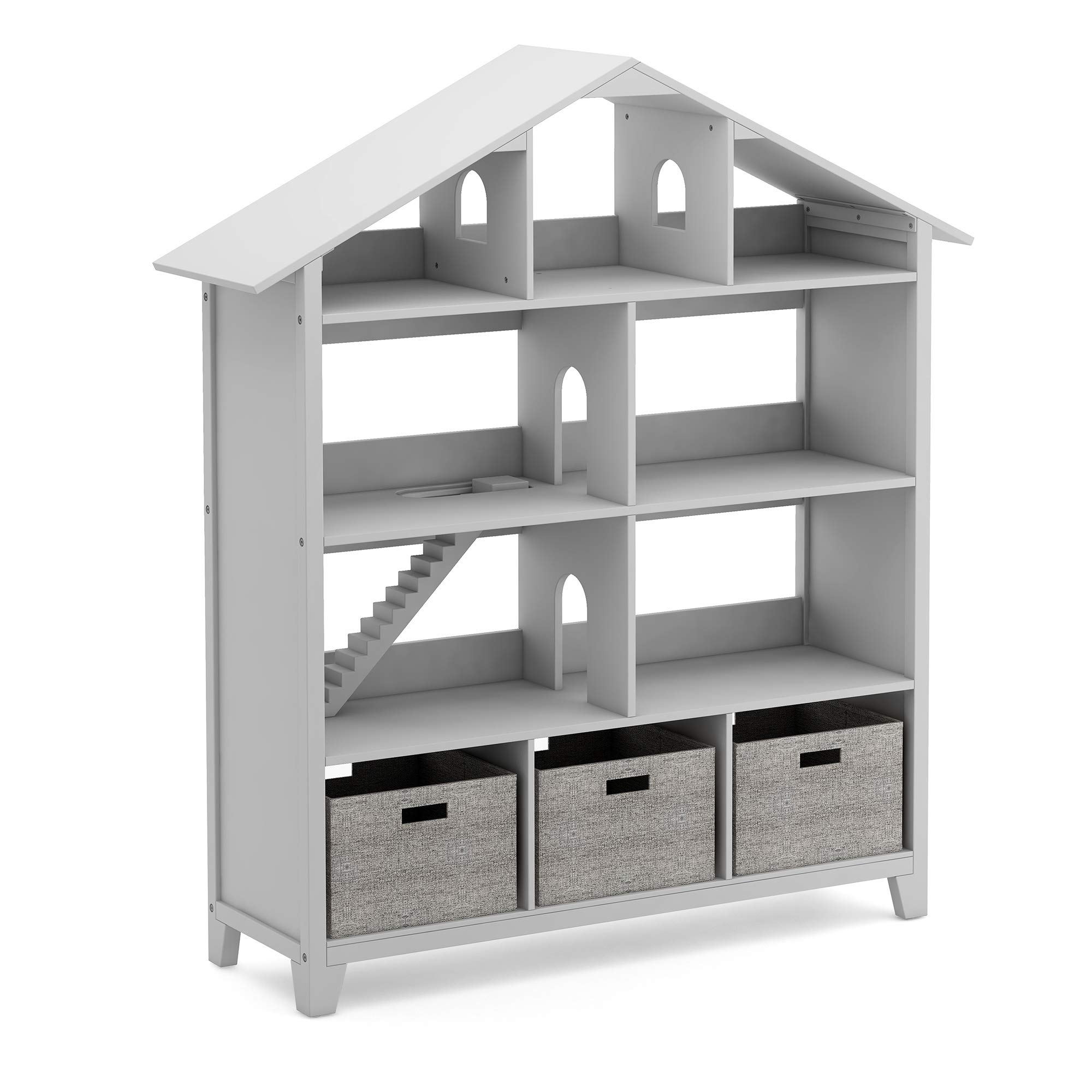 Martha Stewart Kids' Deluxe Dollhouse Bookcase - Gray: Large Wooden Storage Organizer for Books, Dolls & Toys | Children's Bookshelf for Bedroom, Playroom & Nursery | Perfect for Organizing Kids' Rooms & Play Areas