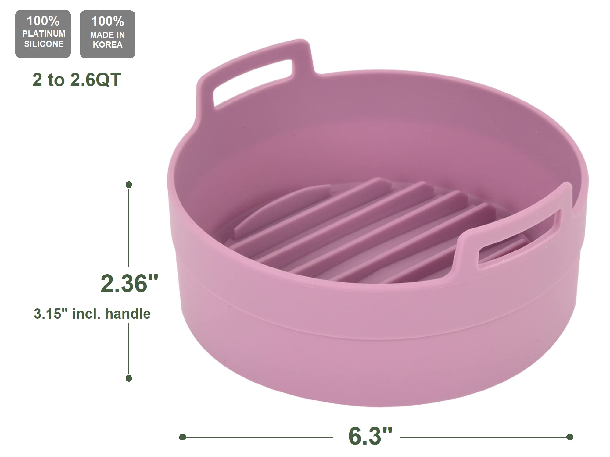Premium Air Fryer Silicone Pot & Basket Set - 6.3 Inch Food Safe Non-Stick Accessories for Philips, Ninja, Cosori - Easy Clean Replacement for Parchment Liners (Pink) - Perfect for Roasting, Baking & Frying Vegetables, Chicken Wings & Snacks