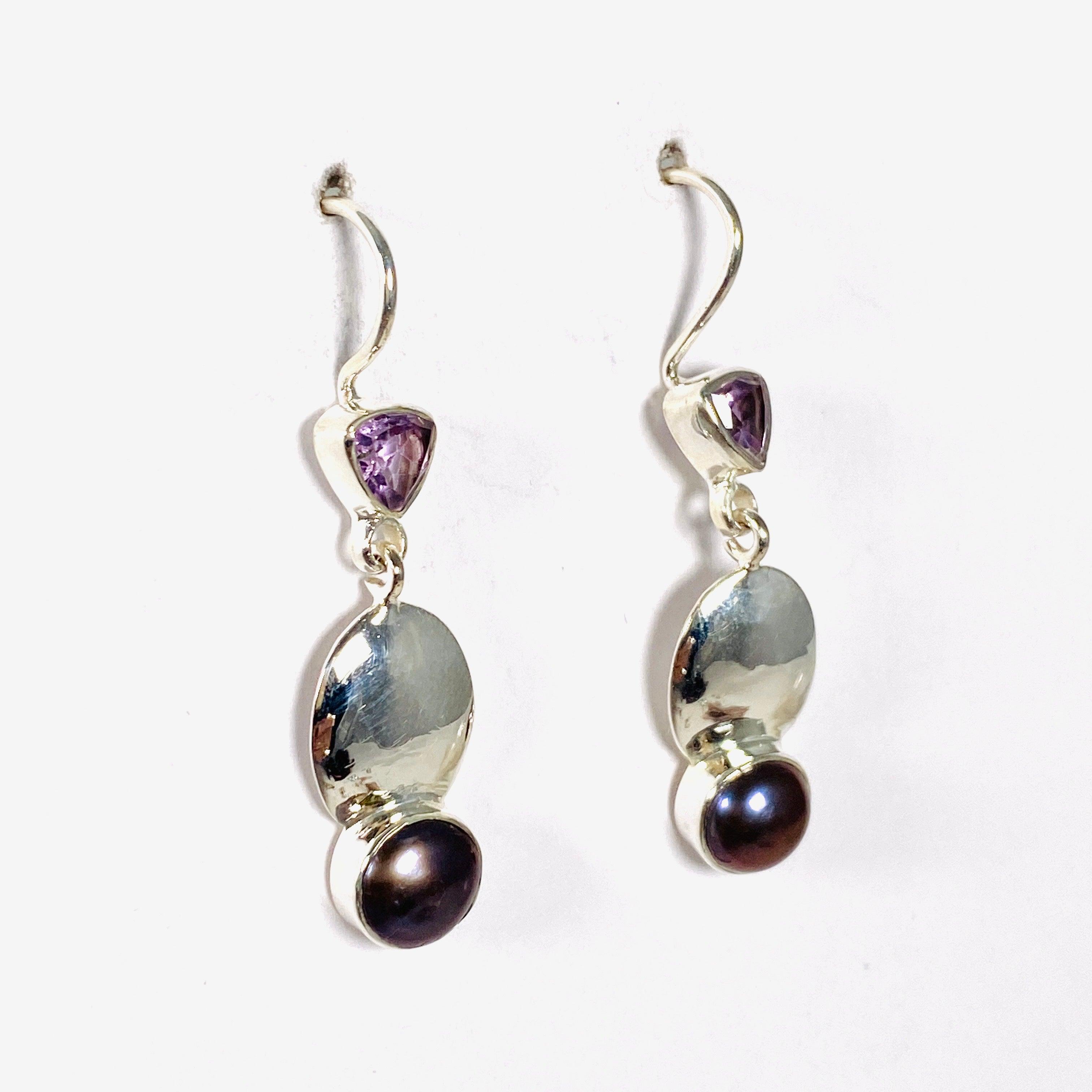 Elegant Faceted Pearl and Amethyst Earrings E2531 AM - Perfect for Weddings, Parties & Special Occasions