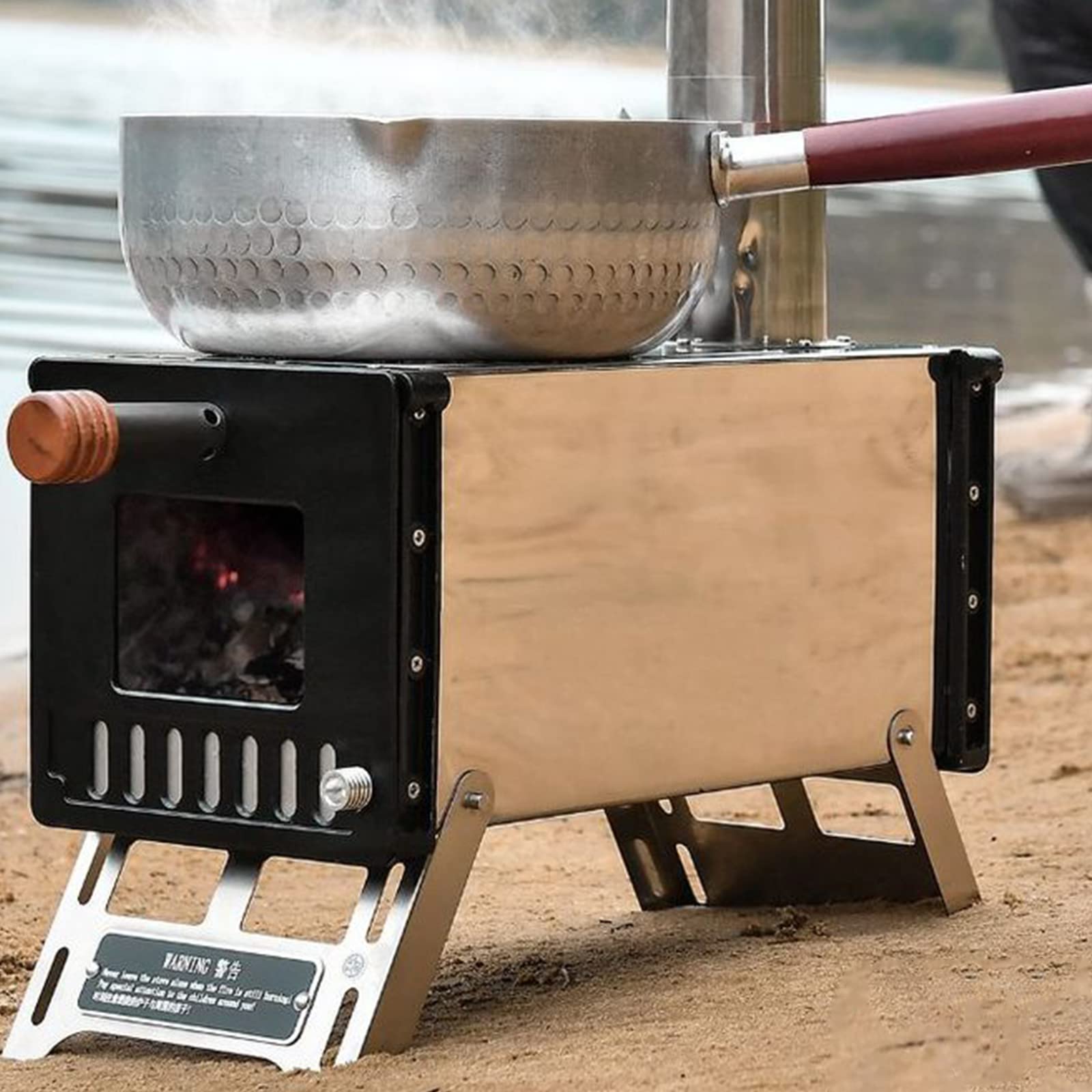 Portable Wood Burning Camp Stove - 304 Stainless Steel Outdoor Camping Stove with 1200℃ Heat Resistant Glass, Uses Charcoal or Branches - Perfect for BBQ, Hiking, Backpacking & Survival (15.75x6.26x6.89in) - Ideal for Camping Trips, Picnics, Emergency Cooking & Outdoor Adventures