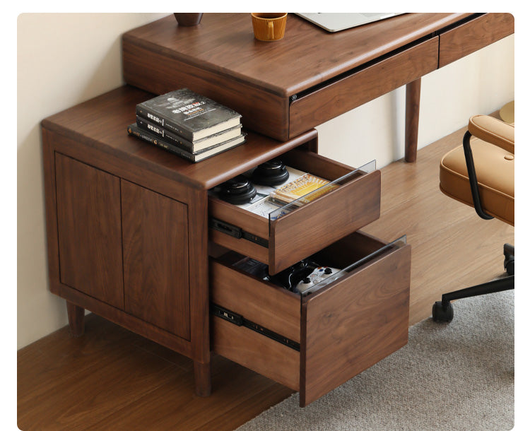 Premium Black Walnut Solid Wood Office Desk with 3 Drawers - Modern Writing & Computer Workstation for Home & Office Use