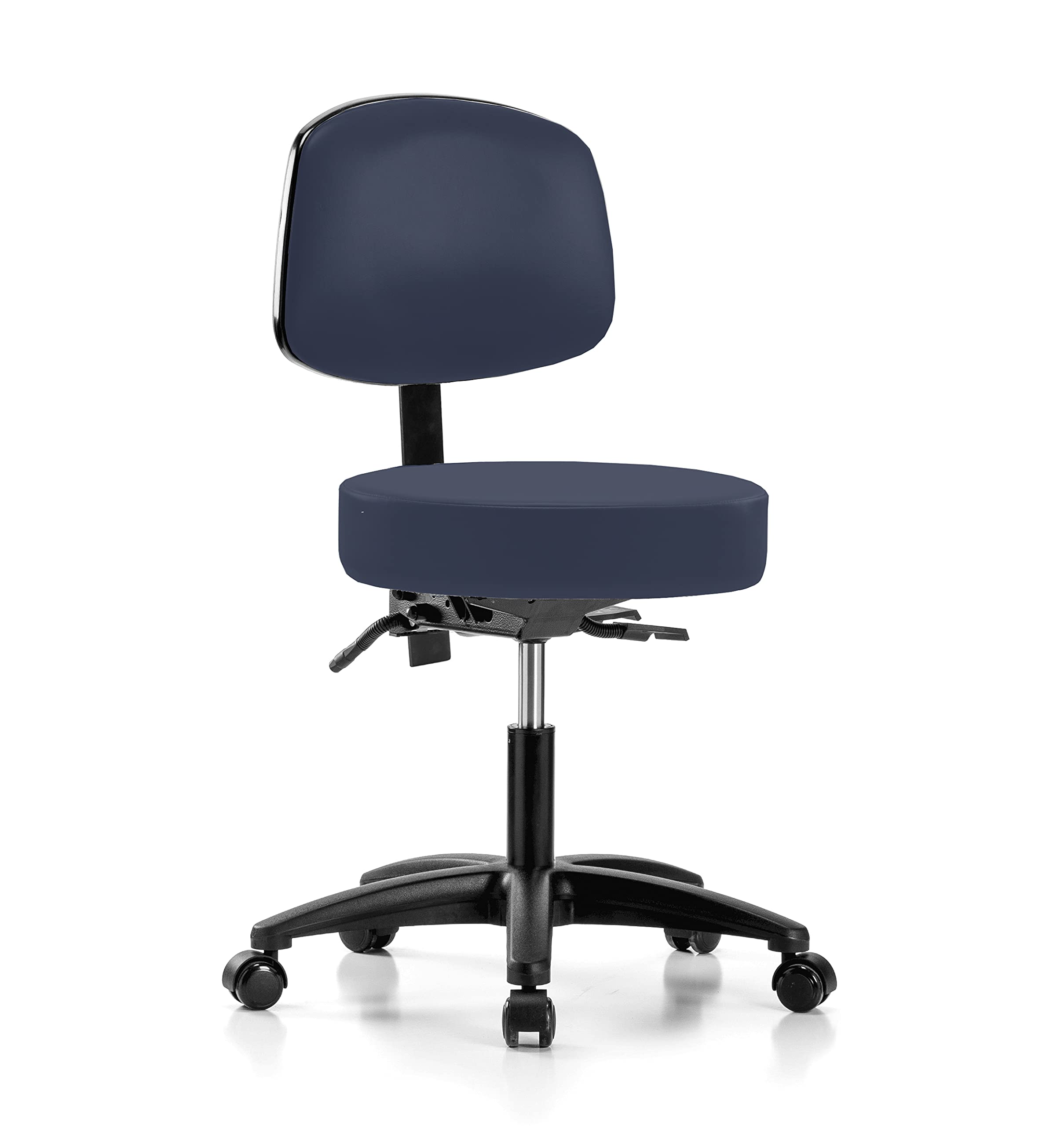 Perch Walter Adjustable Rolling Doctor Stool with Back Support - 300 lb Capacity, Imperial Blue Vinyl - Perfect for Medical Offices, Home Desks & Laboratories (Carpet/Linoleum Compatible)