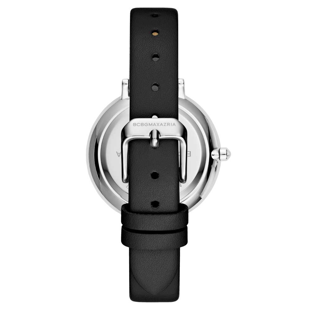 BCBGMAXAZRIA Women's Watch - Quartz Silver Stainless Steel BG50668001 with Black Leather Strap | Elegant Dress Watch for Business, Parties & Everyday Wear