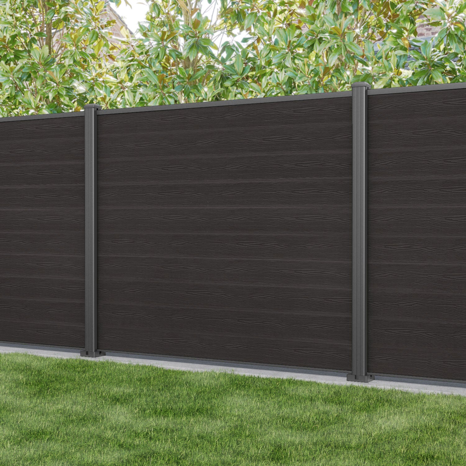 Dark Oak Classic Fence Panel with Aluminum Posts - Durable Outdoor Privacy Fence for Garden, Backyard, and Patio Protection