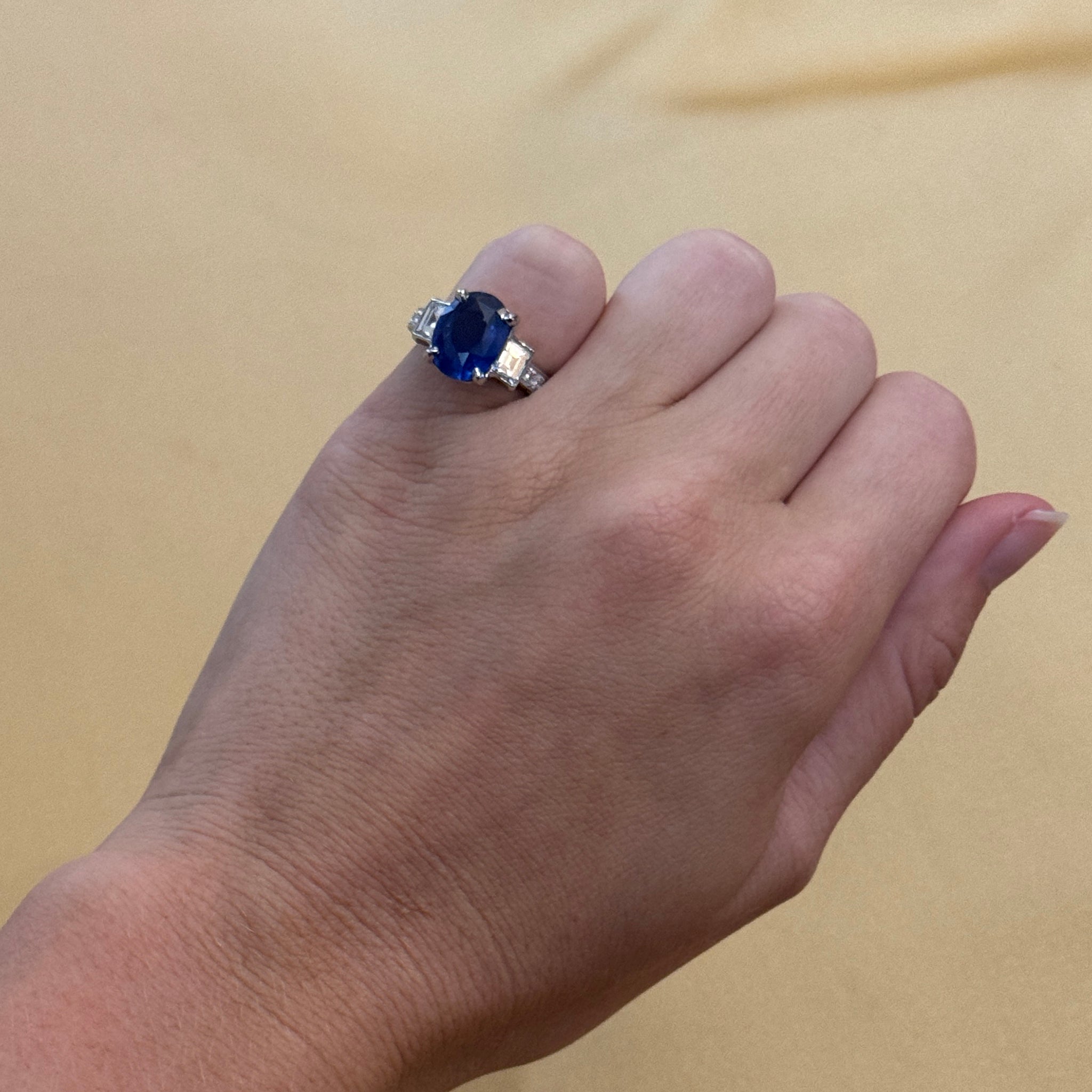 5ct Oval Sapphire & Diamond Platinum Ring - Vintage Estate Jewelry for Weddings, Anniversaries & Special Occasions