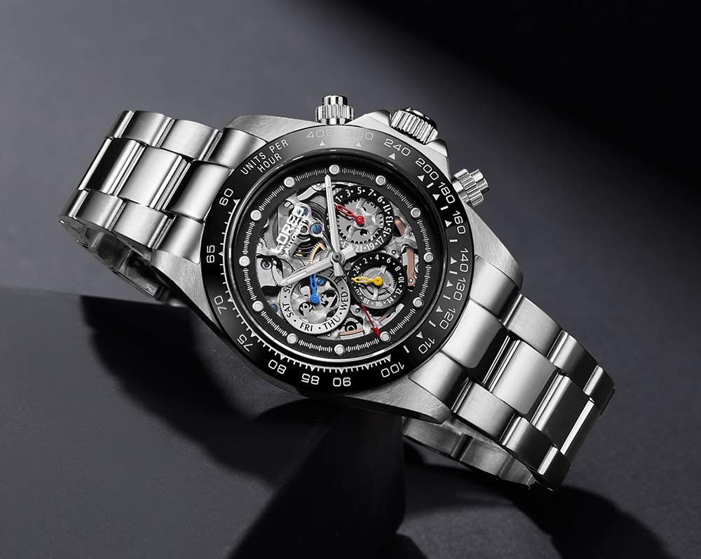 LOREO Men's Automatic Watch - Silver Stainless Steel, Sapphire Crystal, Ceramic Bezel, Date Display, Military Diving Watch, Waterproof 200M - Perfect for Outdoor Adventures, Scuba Diving & Everyday Wear