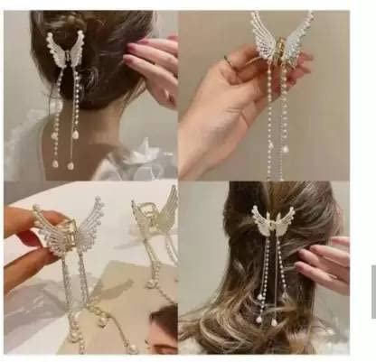ALIBA COLLECTION Elegant Tassel Pearl Butterfly Hair Clip - Metal Hair Claw for Women - Hair Accessory Set for Bridal, Prom, Party & Special Occasions