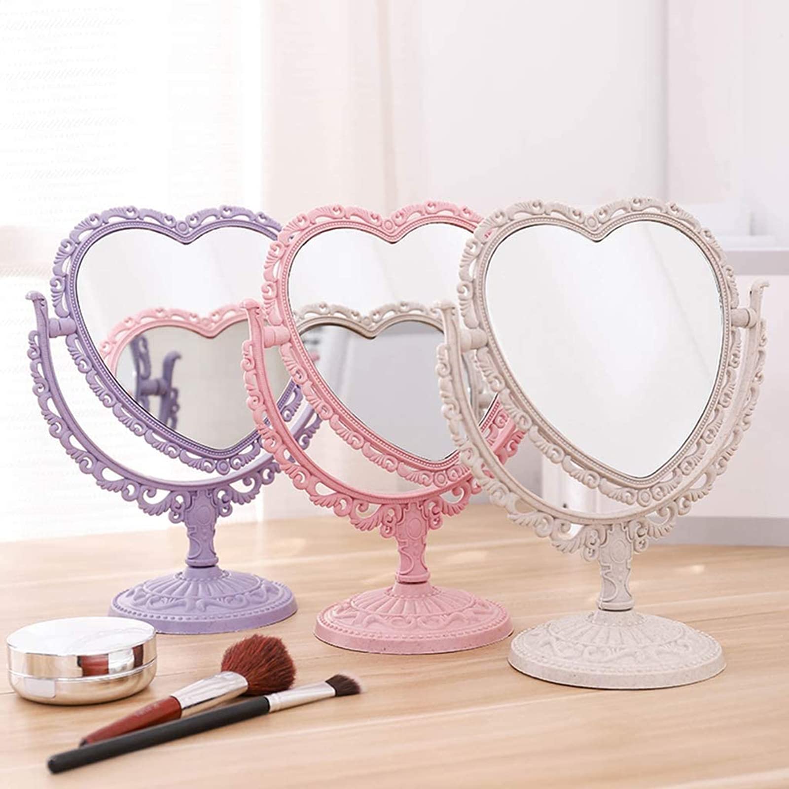 Vanity Desktop Makeup Mirror with Adjustable Stand - Retro Style Purple Vanity Mirror for Girls & Students - Perfect for Dressing Table, Bedroom Decor & Gift Giving