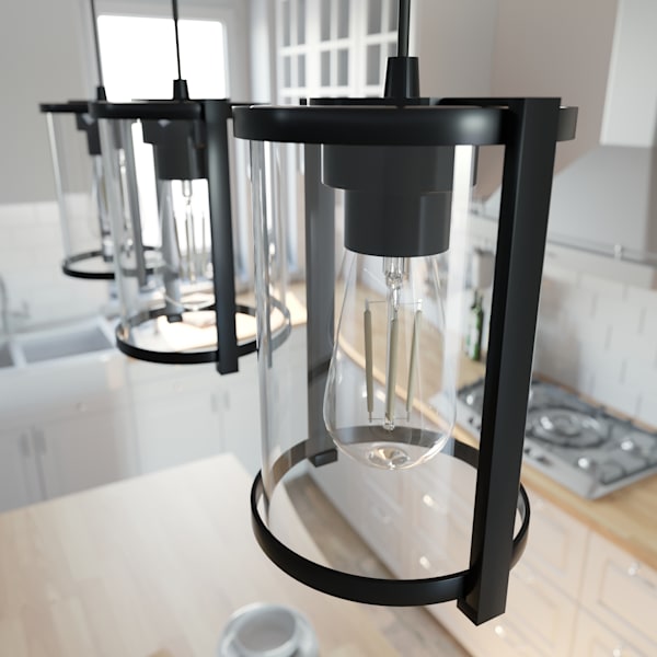 Hunter Astwood 3-Light Linear Chandelier in Matte Black - Modern Farmhouse Lighting Fixture for Dining Room, Kitchen Island & Entryway