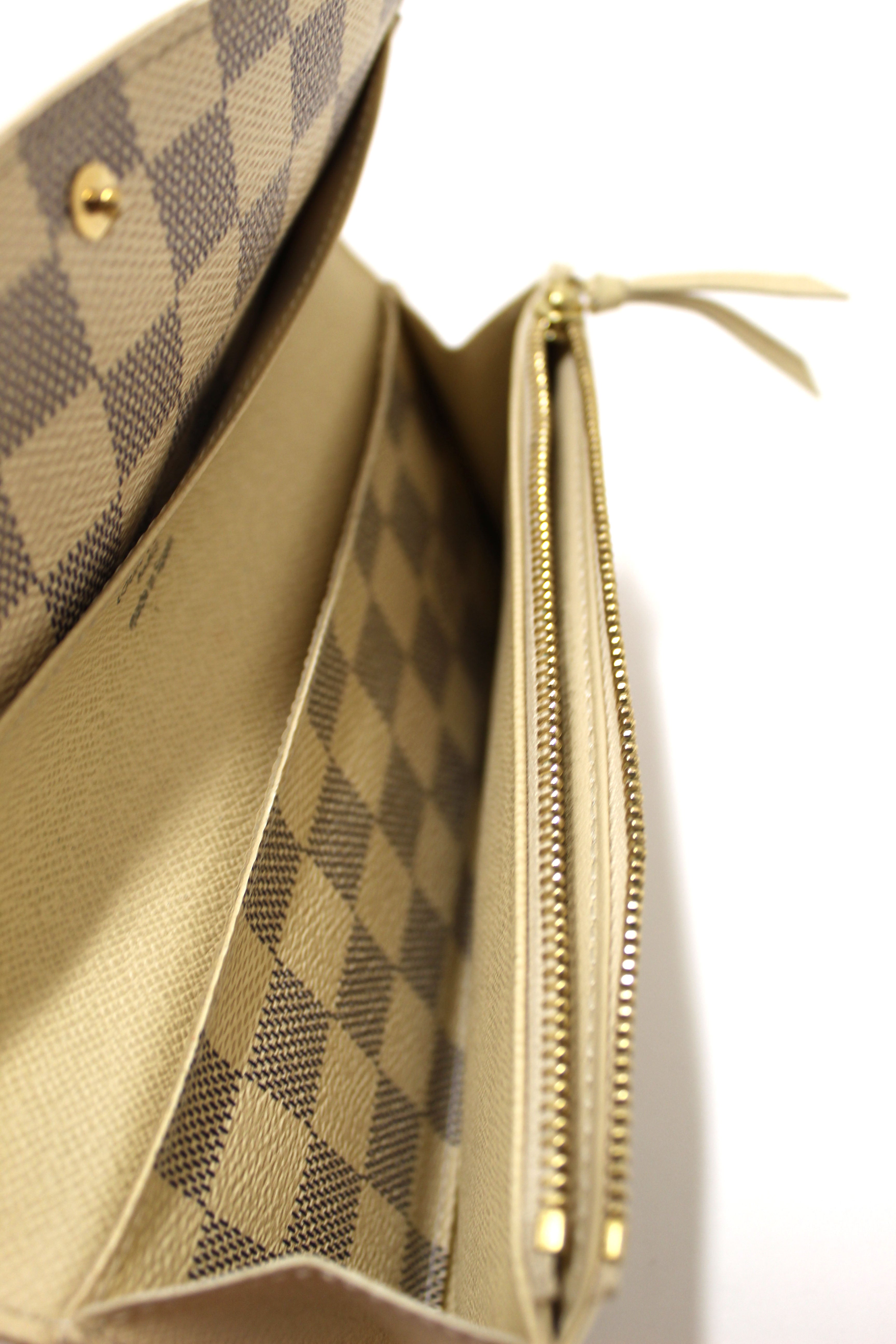 Authentic Louis Vuitton Damier Azur Canvas Emilie Flap Long Wallet for Women - Luxury Designer Zip Around Checkbook Holder - Perfect for Everyday Use, Travel & Special Occasions