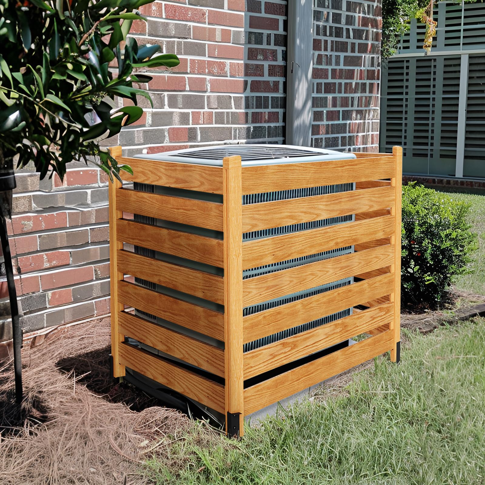 3-Panel Wooden Air Conditioner Fence Privacy Screen - 48