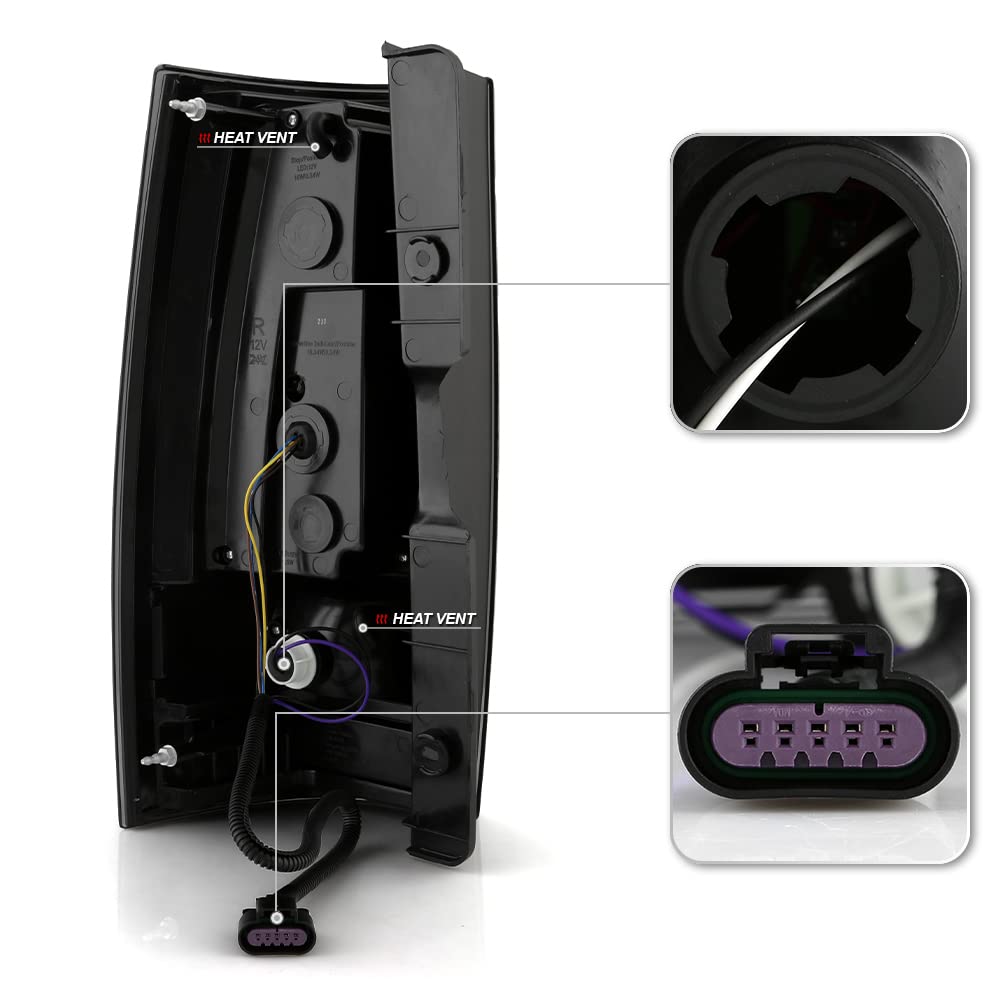 ACANII Black Smoked Full LED Tail Lights Brake Lamps Pair for 2007-2014 Chevy Suburban Tahoe & GMC Yukon - Left+Right Set, Enhanced Night Visibility & Style Upgrade for Trucks & SUVs