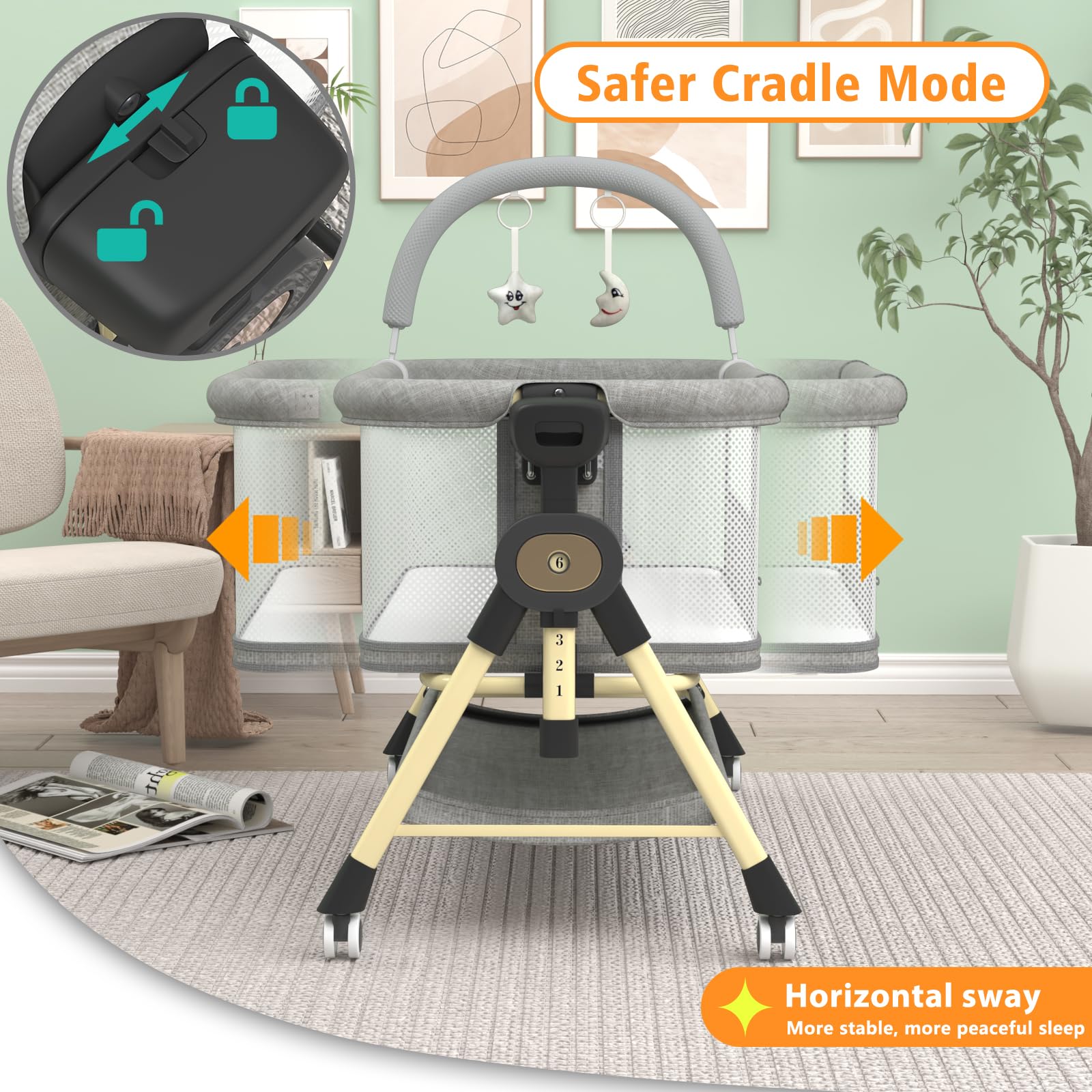 4-in-1 Portable Baby Bassinet with Changing Station & Storage Basket - CPSC Certified Bedside Sleeper with Horizontal Sway Function for Newborns | Perfect for Nursery, Bedside Co-Sleeping & Travel