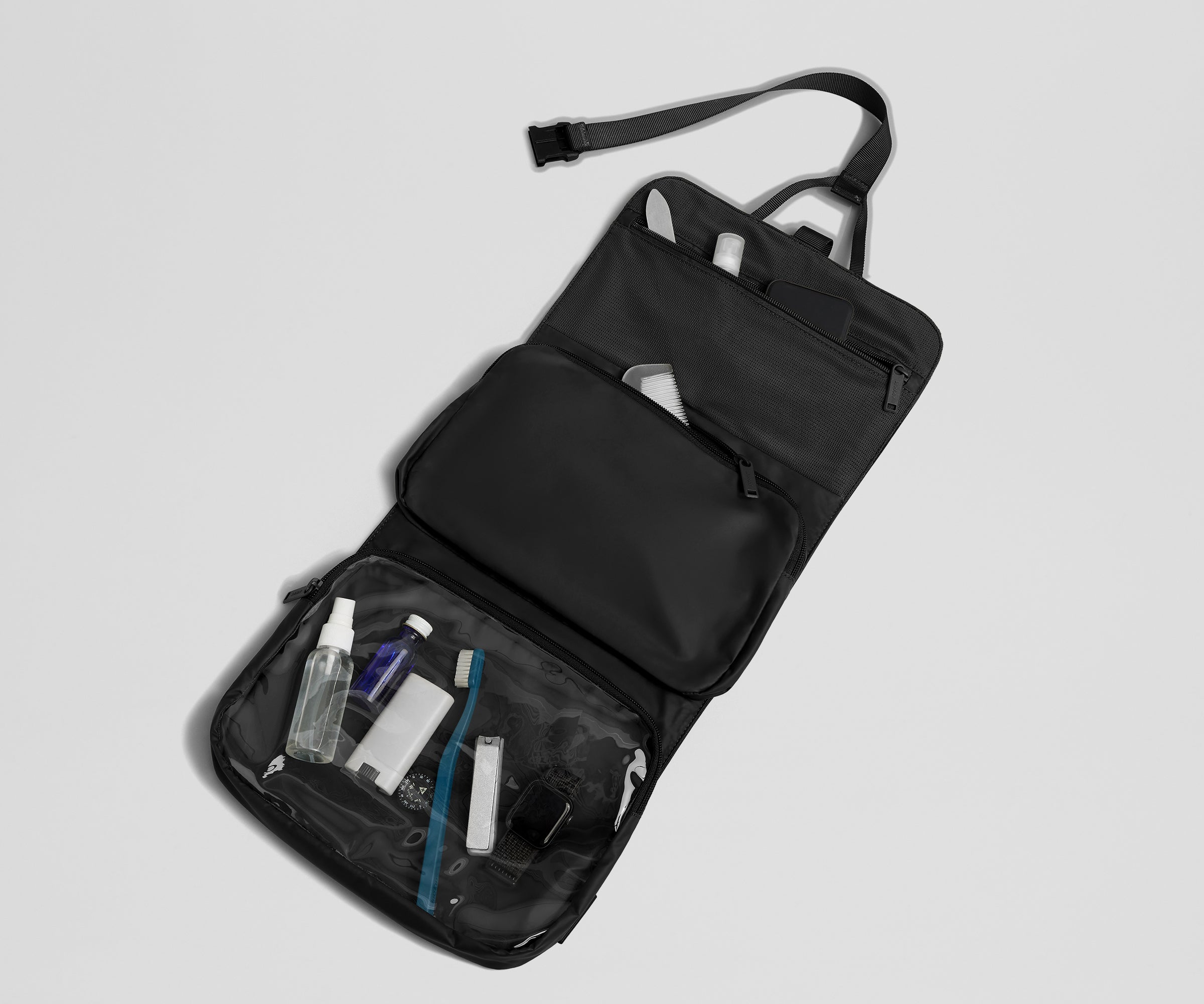 Jet Black Active Hanging Toiletry Bag - Waterproof Travel Cosmetic Organizer for Gym, Camping & Business Trips