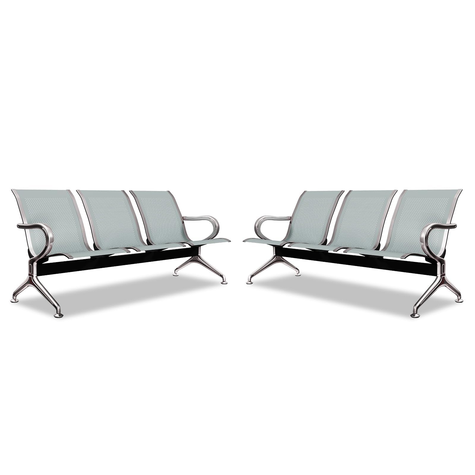 Kinsuite 2-Piece Waiting Room Chair Set - 3-Seat Reception Bench for Office, Airport, Bank & Hospital | Durable Guest Chairs for Business Waiting Areas | Silver Metal Frame | Perfect for Lobbies, Clinics and Corporate Spaces