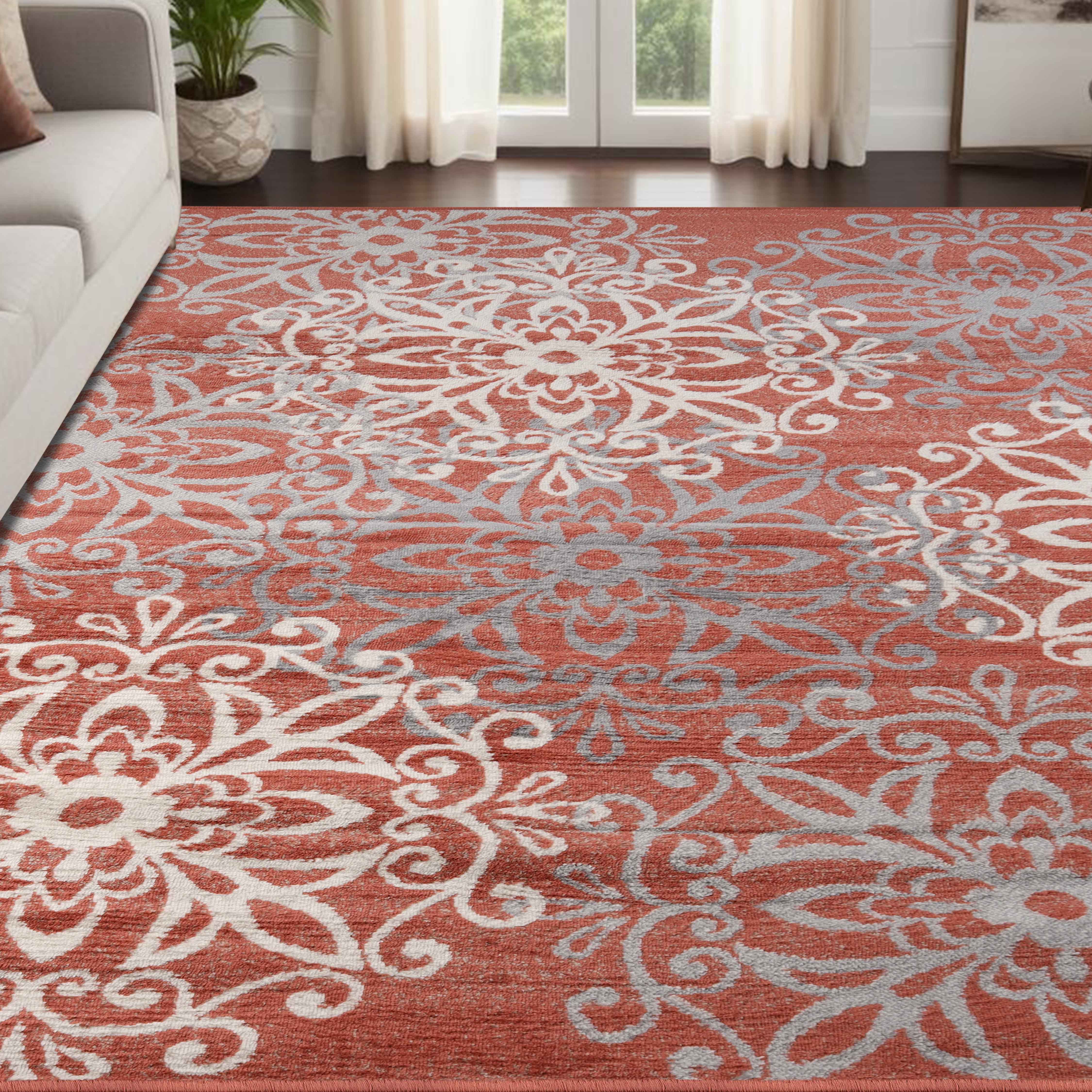 Leigh Traditional Floral Scroll Indoor Area Rugs & Runner Rugs - Non-Slip Soft Living Room Bedroom Decor Carpet