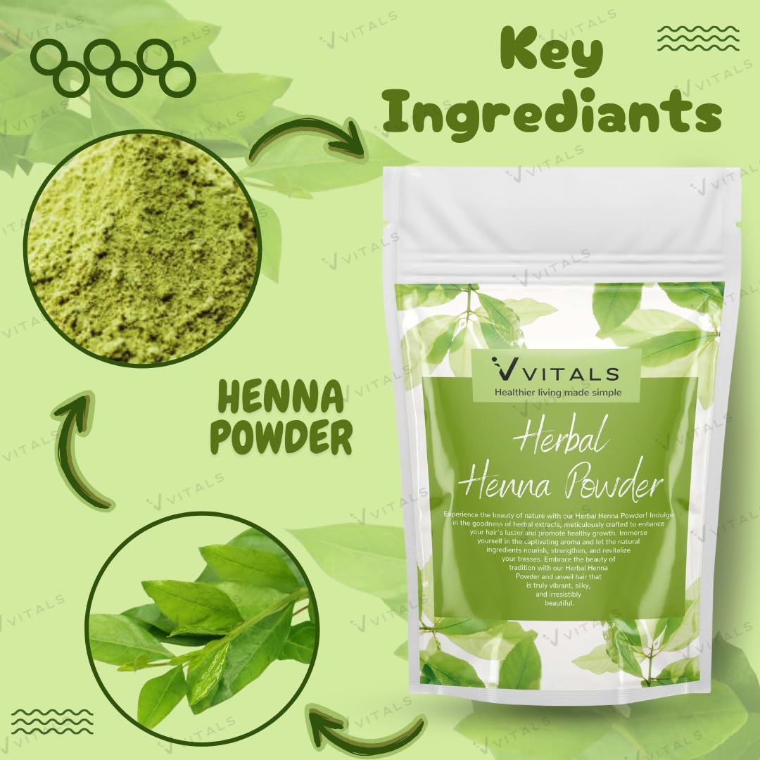 Vvitals 100% Pure Natural Henna Powder for Hair Dye & Growth - 350g Organic Mehendi for Healthy, Shiny Hair - Includes Free Hair Dye Brush - Perfect for At-Home Hair Coloring & Ayurvedic Hair Care