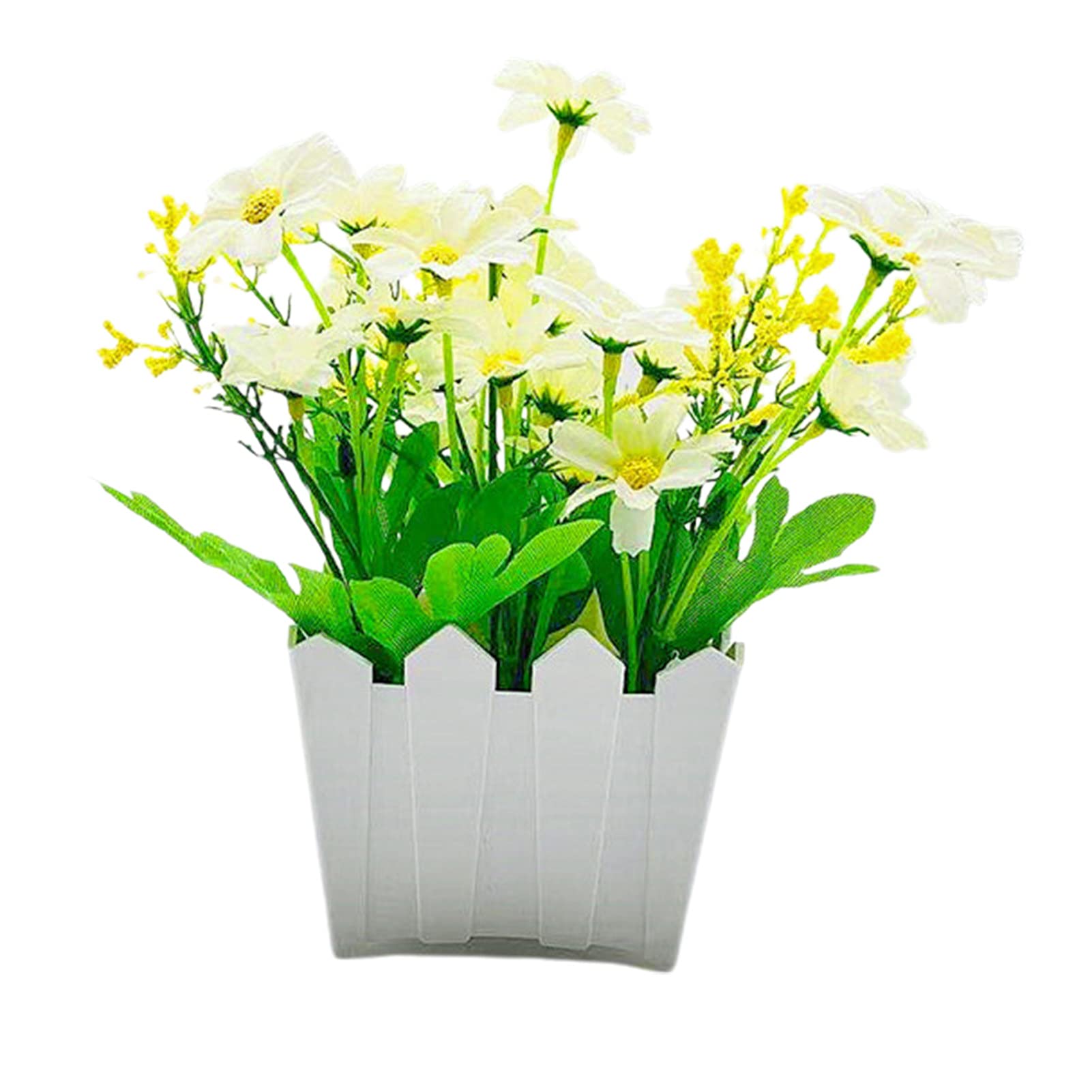 Grey990 Artificial Chrysanthemum Flower Set - Plastic Fence Potted Plant for Wedding, Office & Balcony Decor - Realistic Simulation Bonsai for Home & Yard Decoration