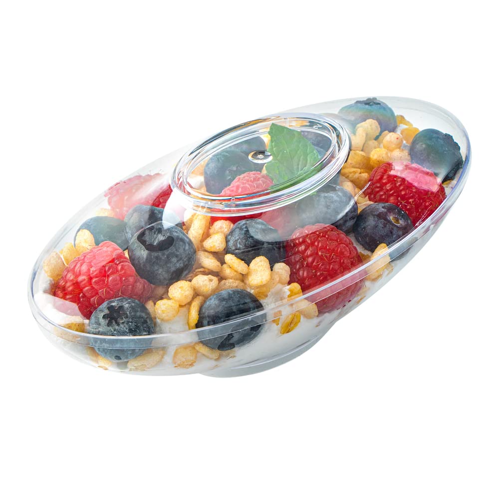 5.5 oz Clear Disposable Plastic Deli Cups with Lids - 100 Pack Oval Fruit & Appetizer Containers for Snacks, Desserts, Catering, Weddings & Birthday Parties | Perfect for Food Service, Takeout, Picnics & Party Plating
