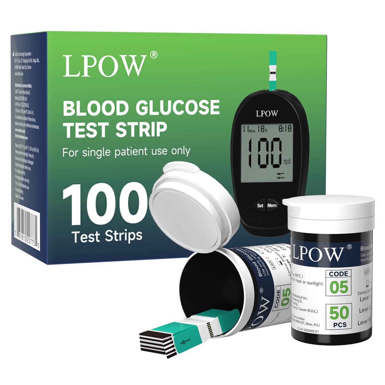 LPOW Blood Sugar Test Strips - 100 Count, Compatible with LPOW Blood Glucose Monitor - Accurate Diabetes Testing for Home Use & Travel