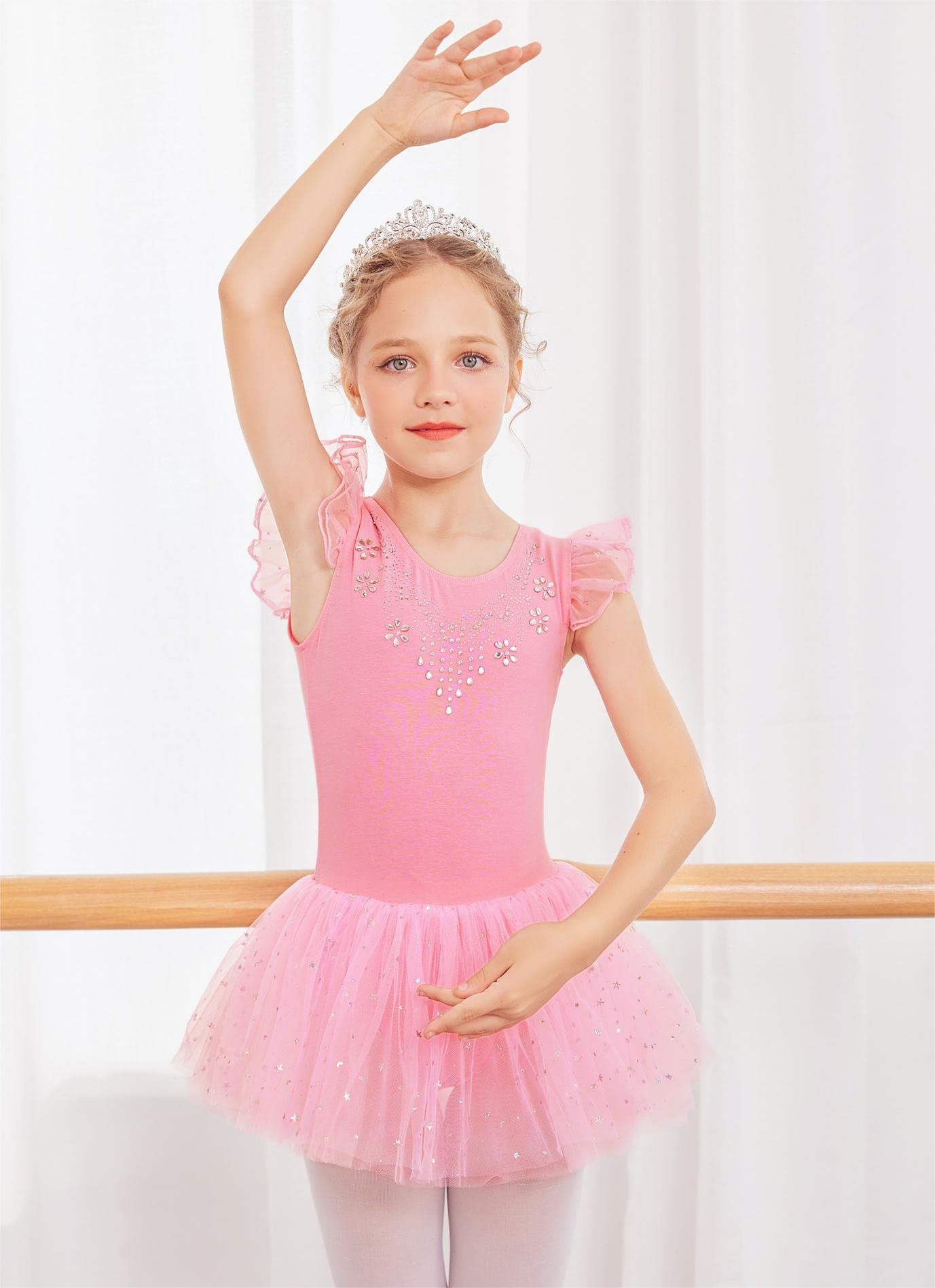 Zaclotre Girls Ballet Leotard with Ruffle Sleeves & Shiny Tutu Skirt - Dance Costume for Ballet, Gymnastics, Recital & Performance - Perfect for Toddler Ballerinas