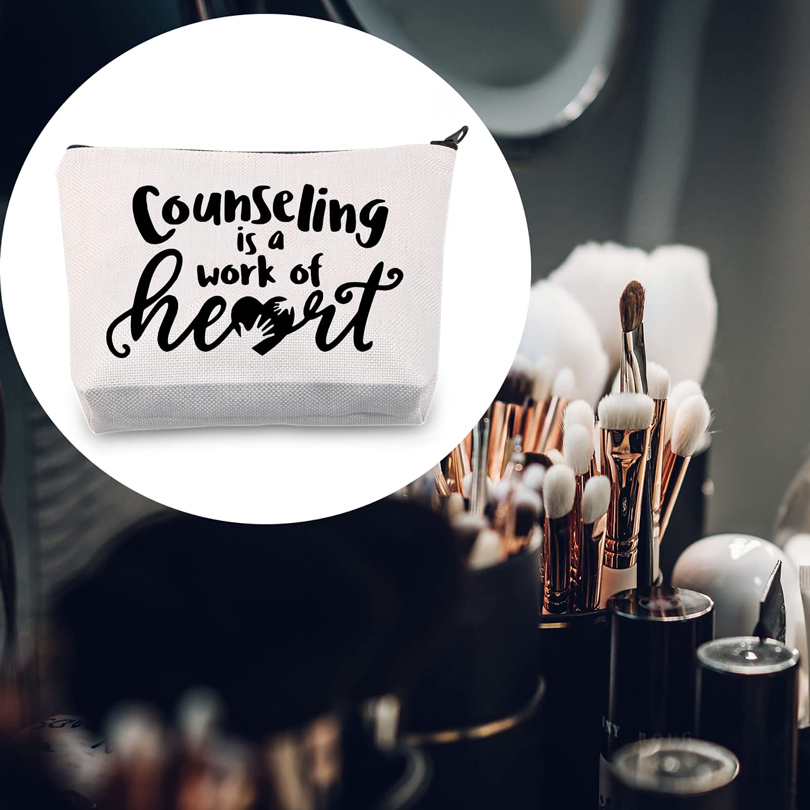 LEVLO Counselor Gifts - 'Counseling is a Work of Heart' Makeup Bag - Mental Health Therapist Gift for Teachers, Guidance Counselors & Psychologists - Perfect for Appreciation Gifts, Graduation Presents & Self-Care Essentials