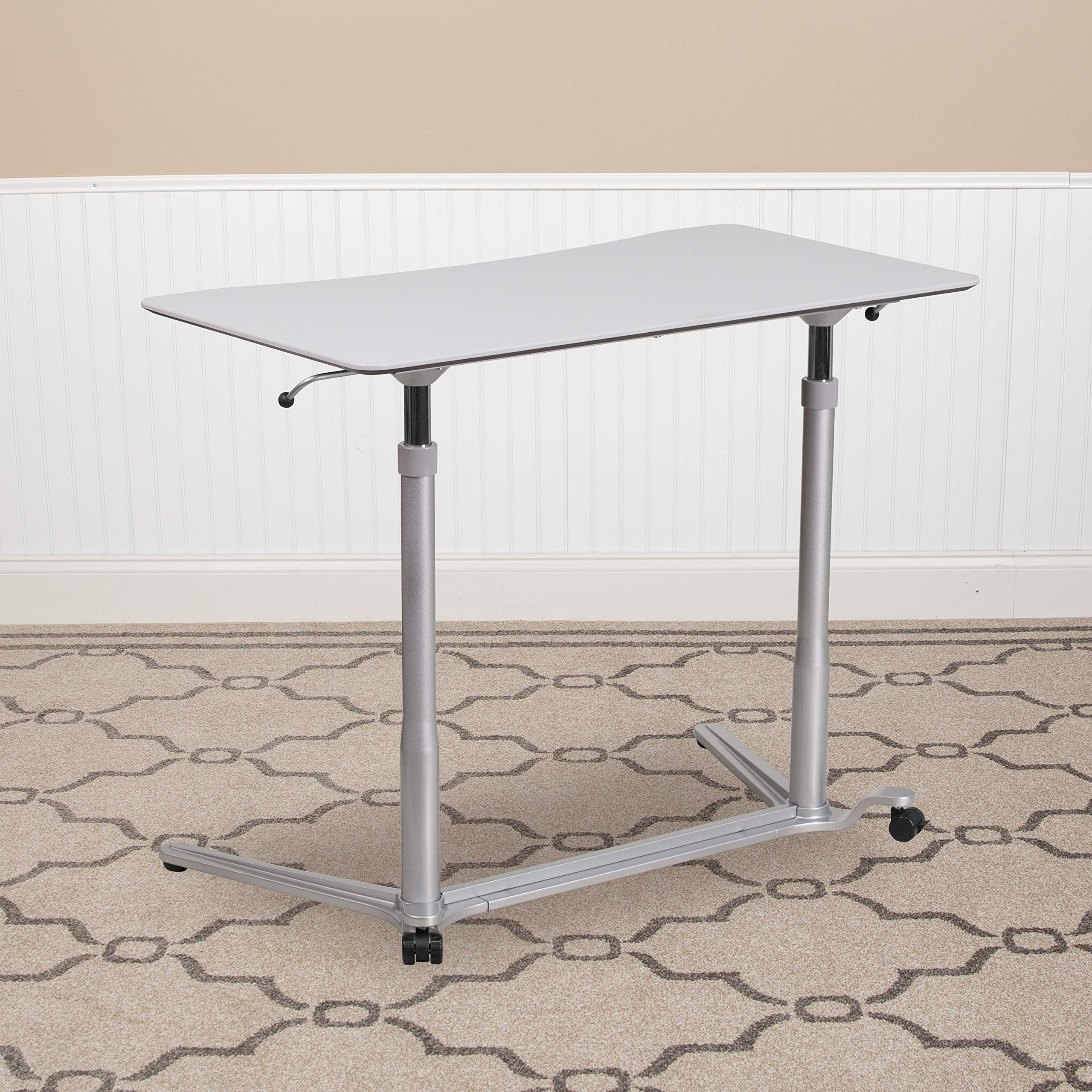 Emma & Oliver Adjustable Height Ergonomic Computer Desk - Light Gray Sit-Stand Workstation for Home & Office - Perfect for Remote Work, Gaming & Study