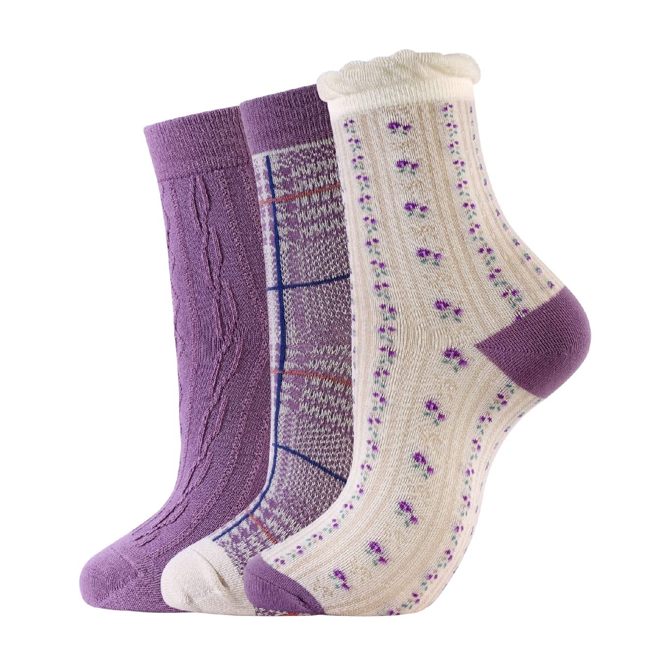 Nigeiyeme Women's 3-Pair Socks Set - Cute Japanese Style Casual Crew Socks - Soft, Warm & Fun Cotton Socks for Everyday Wear, Workout & Home Comfort
