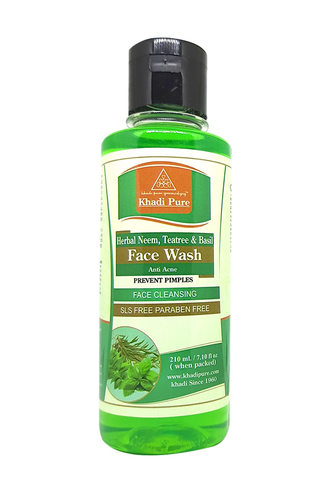Khadi Pure Herbal Neem, Tea Tree & Basil Face Wash for Acne & Oily Skin | SLS & Paraben Free | 210ml | Natural Cleanser for Daily Skincare Routine