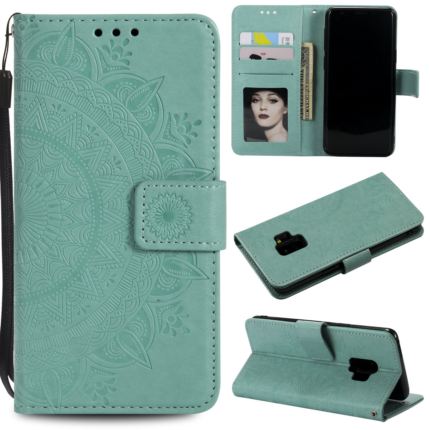 EYZUTAK Mandala Phone Case for Samsung Galaxy S9 - Slim PU Leather Cover with Card Slot & Stand | Travel & Daily Use