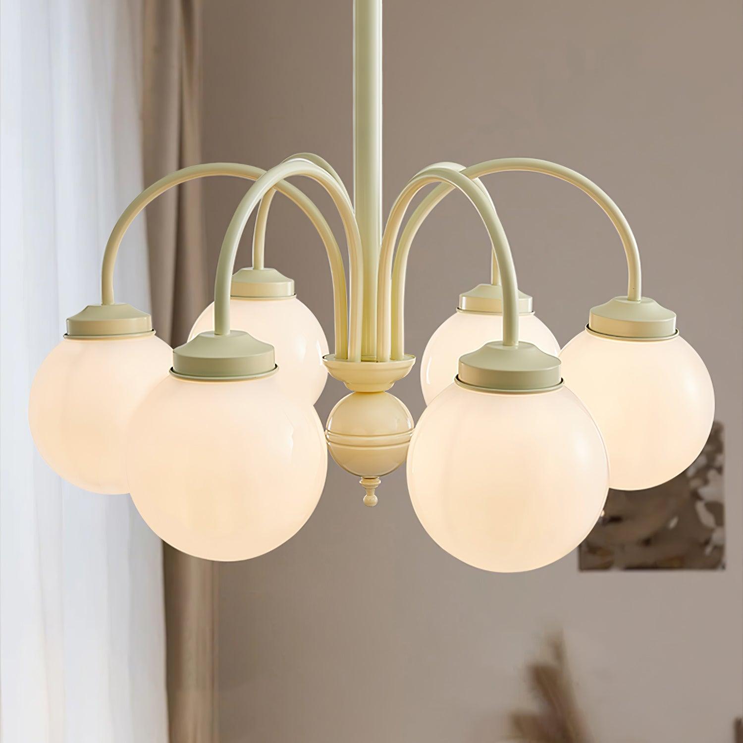 Elegant Cream Glass Sphere Chandelier - Modern Crystal Ceiling Light Fixture for Dining Room, Bedroom, or Living Room Decor