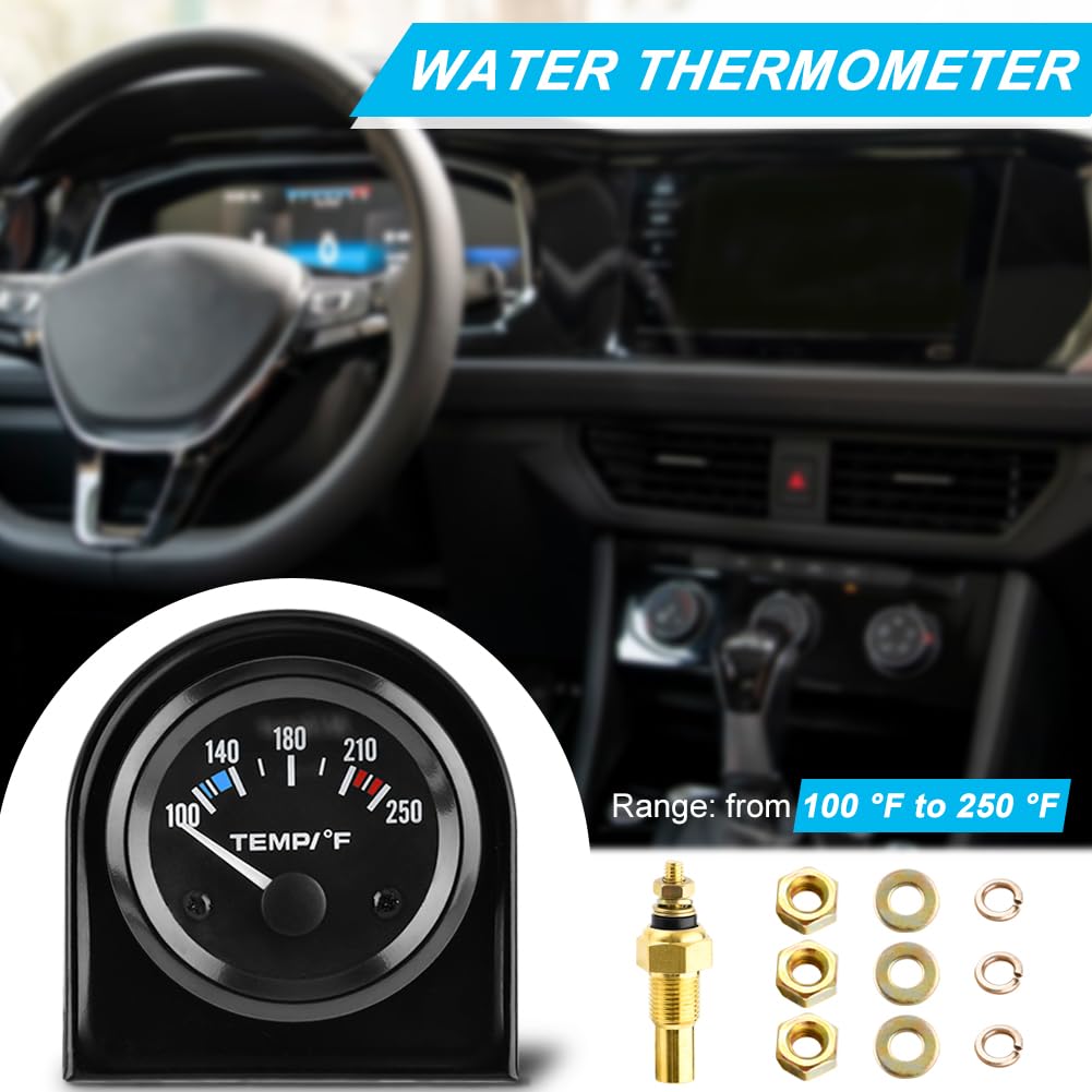 52mm Water Temp Gauge 100-250℉ with LED Backlight for Car, Boat, Truck - Black