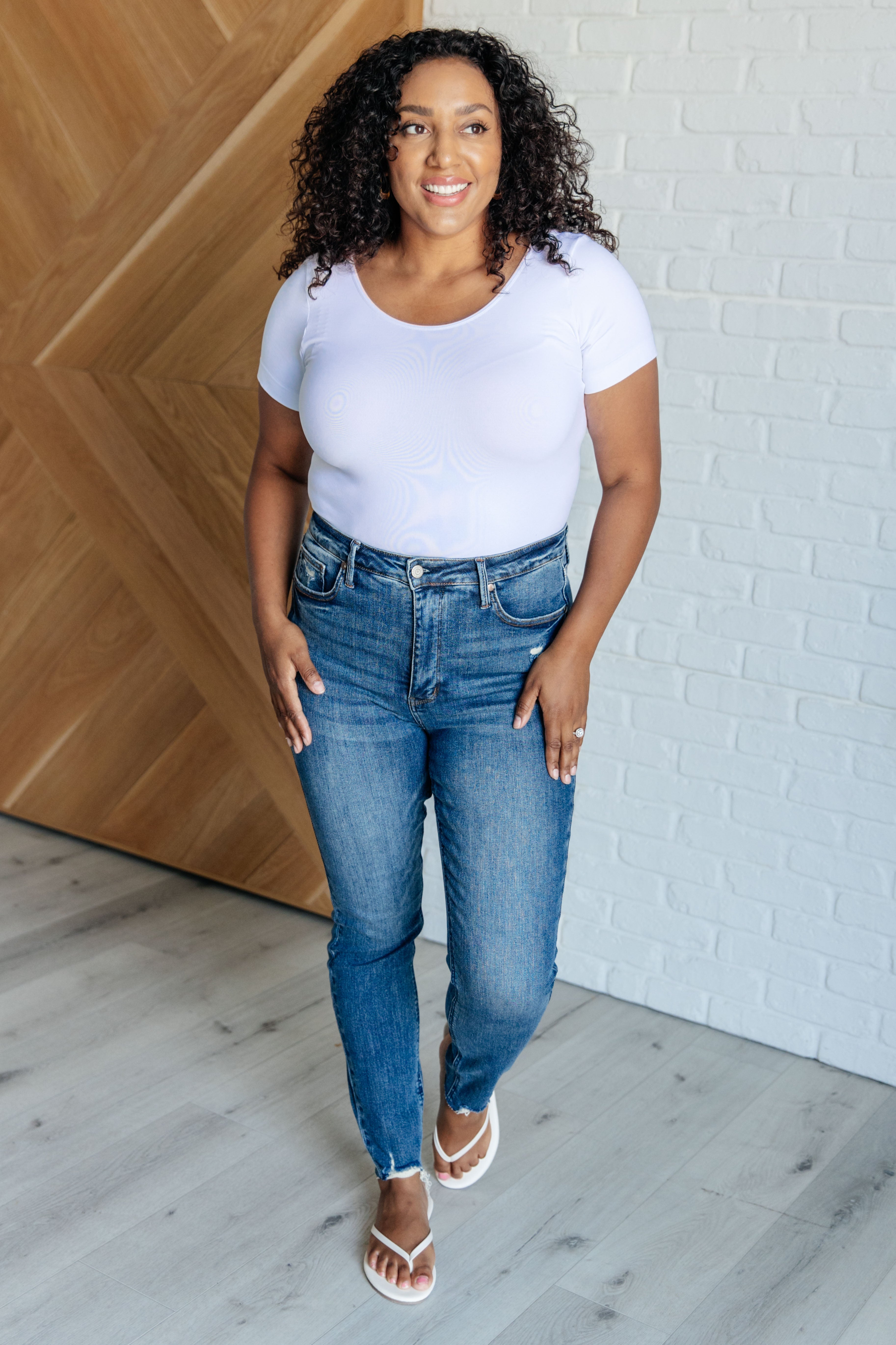 Alba High Rise Control Top Distressed Hem Skinny Jeans for Women - Slimming Stretch Denim Pants with Vintage Wash (Perfect for Casual Outings, Date Nights & Street Style Fashion)