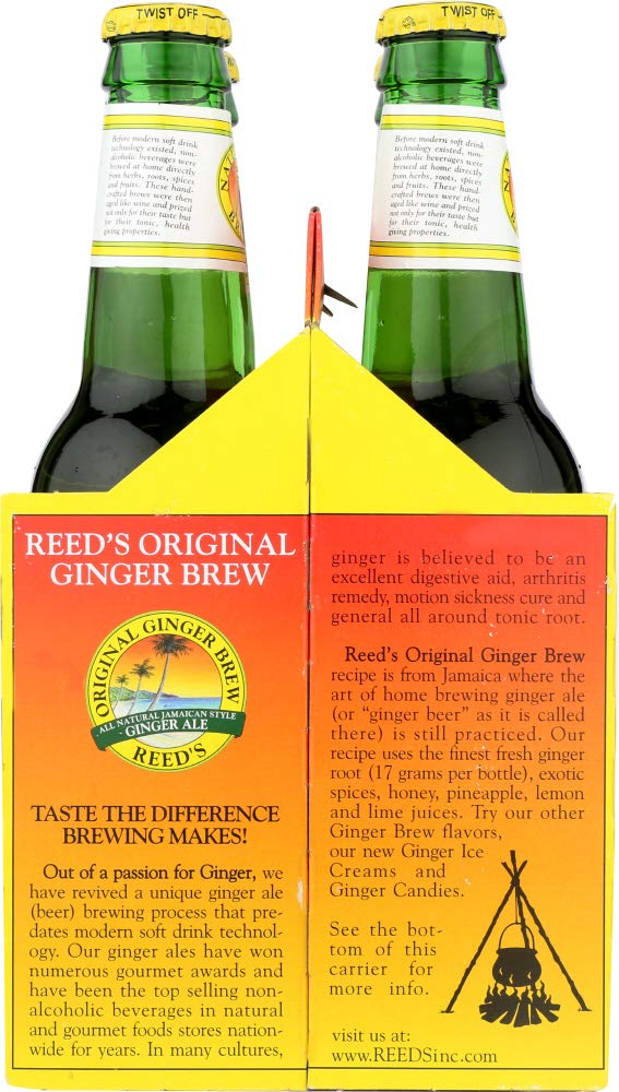 Reed's Original Ginger Ale Brew Soda - 12oz Glass Bottles (24-Pack) | Premium Craft Ginger Beer for Cocktails, Mocktails & Digestive Health