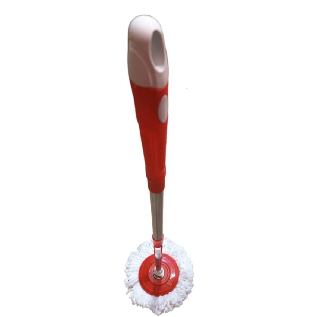 Wavehomy Stainless Steel Clip Lock Mop Rod with Rotating Spin Mop Head Refill - Durable Cleaning Tool for Floors, Tiles & Hardwood (Red) - Perfect for Kitchen, Bathroom & Household Cleaning