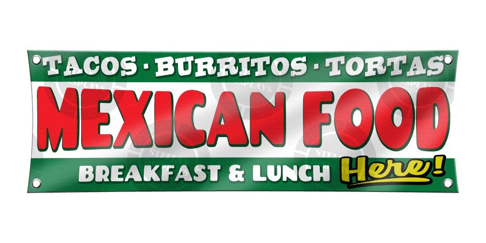 Authentic Mexican Food Banner - 3ft x 9ft Vinyl Sign for Tacos, Burritos & Tortas | Perfect for Restaurants, Supermarkets & Breakfast/Lunch Decor