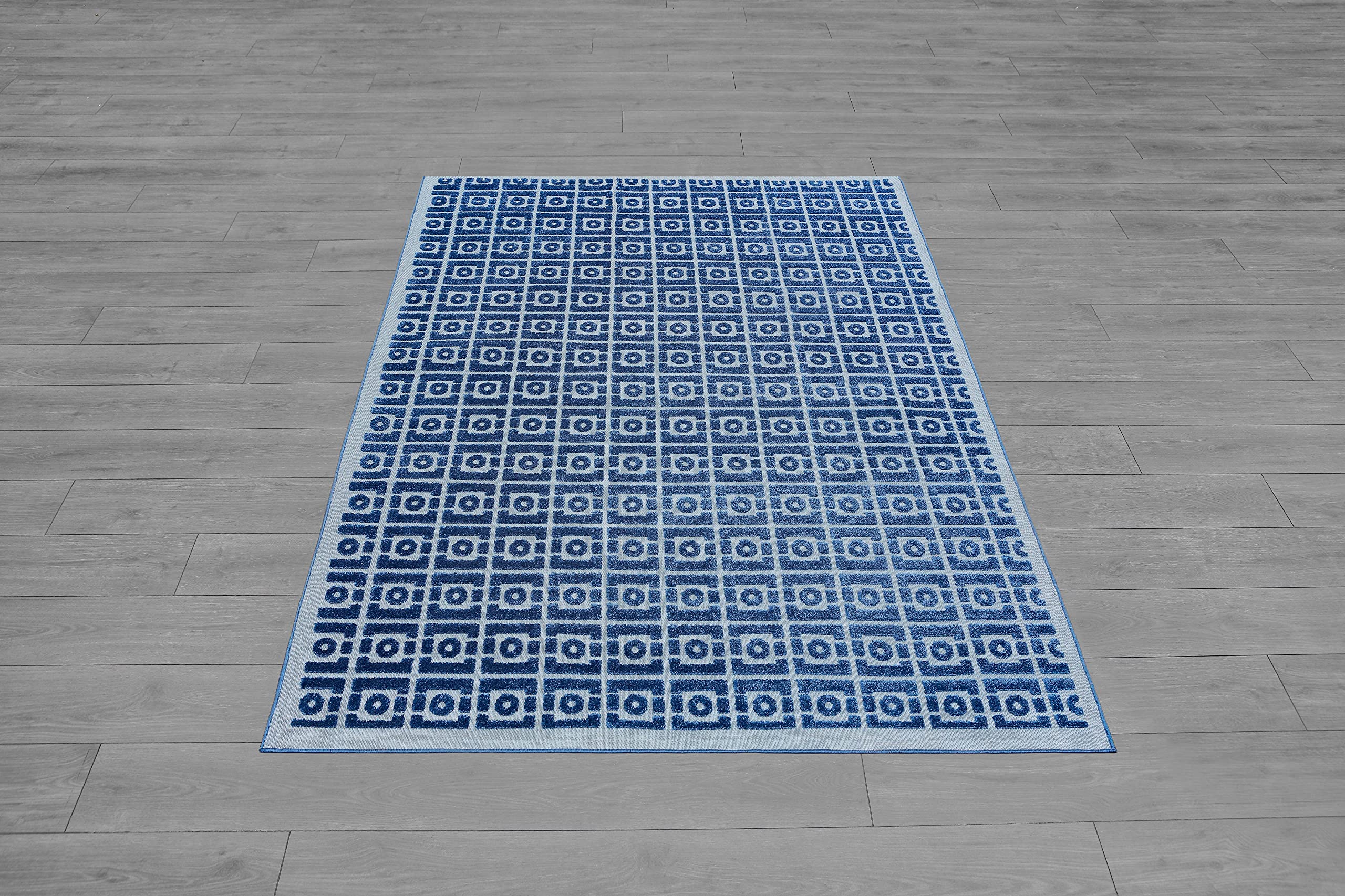 Ladole Rugs Santorini Blue Geometric Area Rug - Non-Slip Modern Boho Design for Living Room, Bedroom & Office Decor